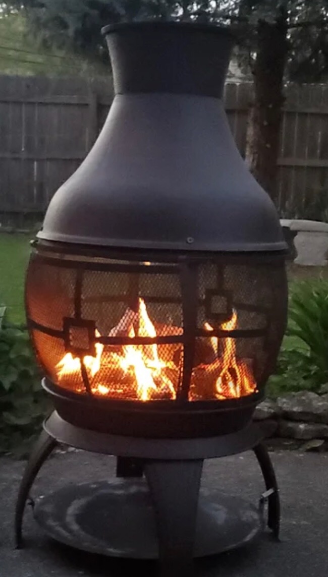 Giantex Wood Burning Chiminea, Heavy Duty Fireplace Chiminea Wooden Fire Pit with 2-piece Log Grate, Premium Rain Cap & Fire Poker, 360°Fire Retardant Mesh Cover, Ideal for Garden, Patio, Backyard customer photo 2
