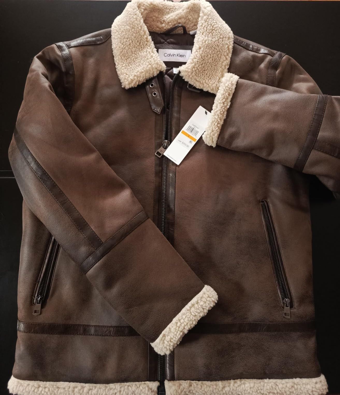 Calvin Klein Men's Faux Leather Jacket Men - Bomber Jacket With Shearling Lining customer photo 1