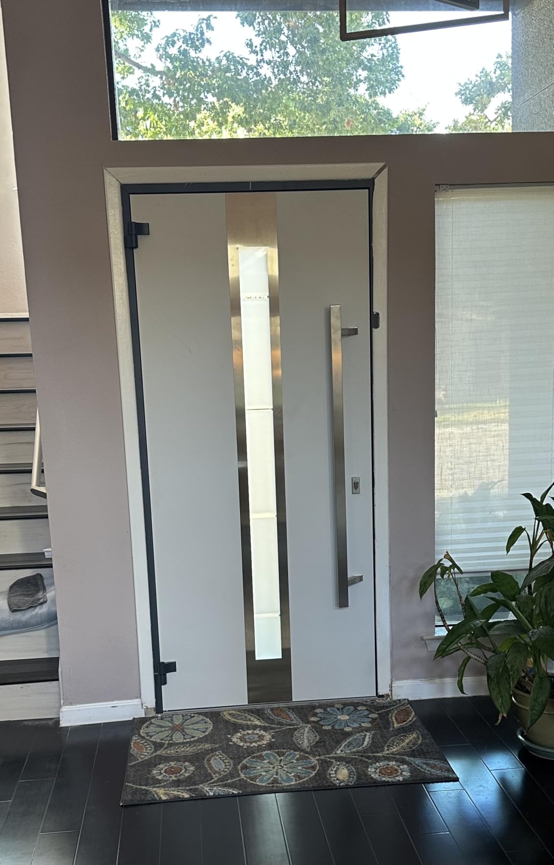 VDOMDOORS Modern Steel Front Exterior Door 36 x 80 inch | Prehung Insulated Security Entry Door with Frosted Glass Insert, Painted Gray Graphite, Right-Hand Inswing customer photo 1