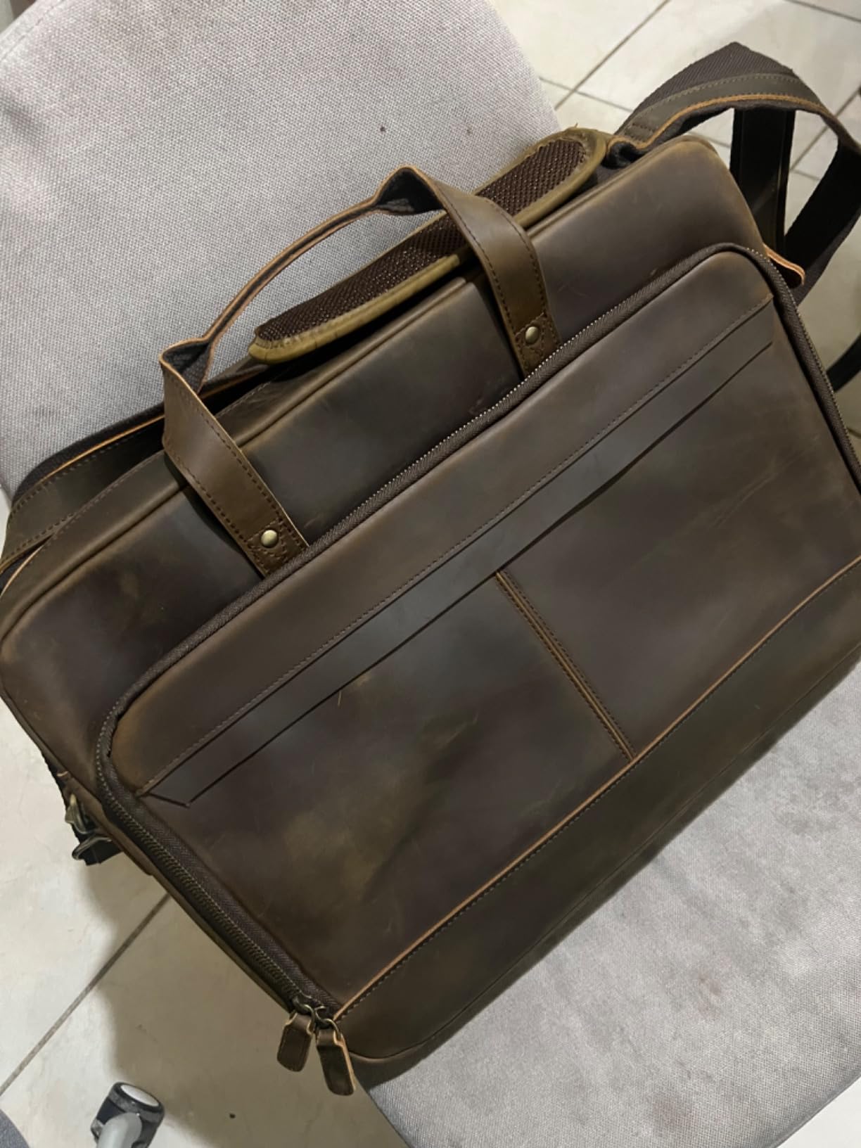Masa Kawa Leather Briefcase for Men 15.6