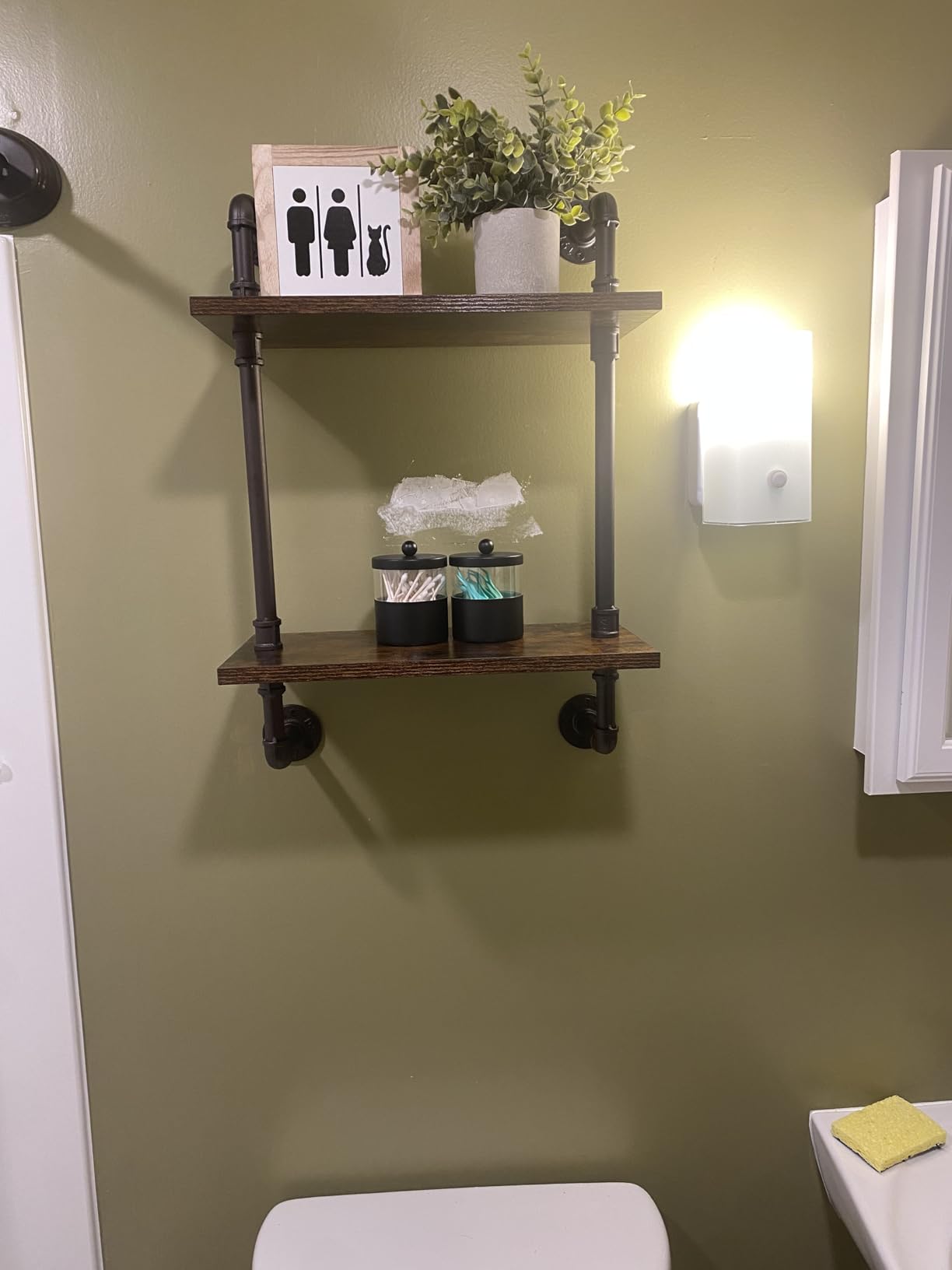 Helsin 3 Tier Industrial Pipe Shelf Rustic Wood Floating Shelves, Wall Display Bookshelf, Storage Rack Sundries Holder for Kitchen Office Bathroom Organization and Home Decor (24inch) customer photo 1