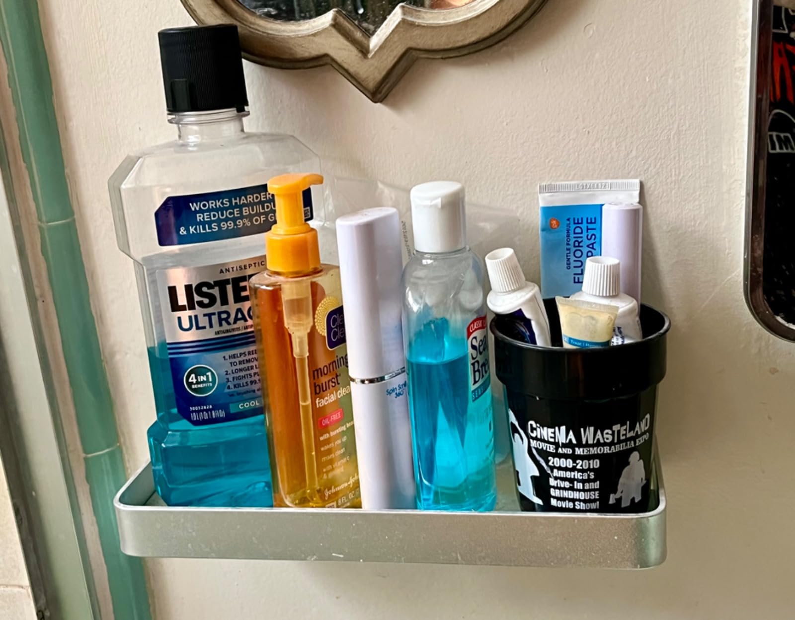 12-Inch Wall Shelf, Clear Tempered Glass with Matte Black Aluminum Frame - Versatile Floating Bathroom Organizer customer photo 2