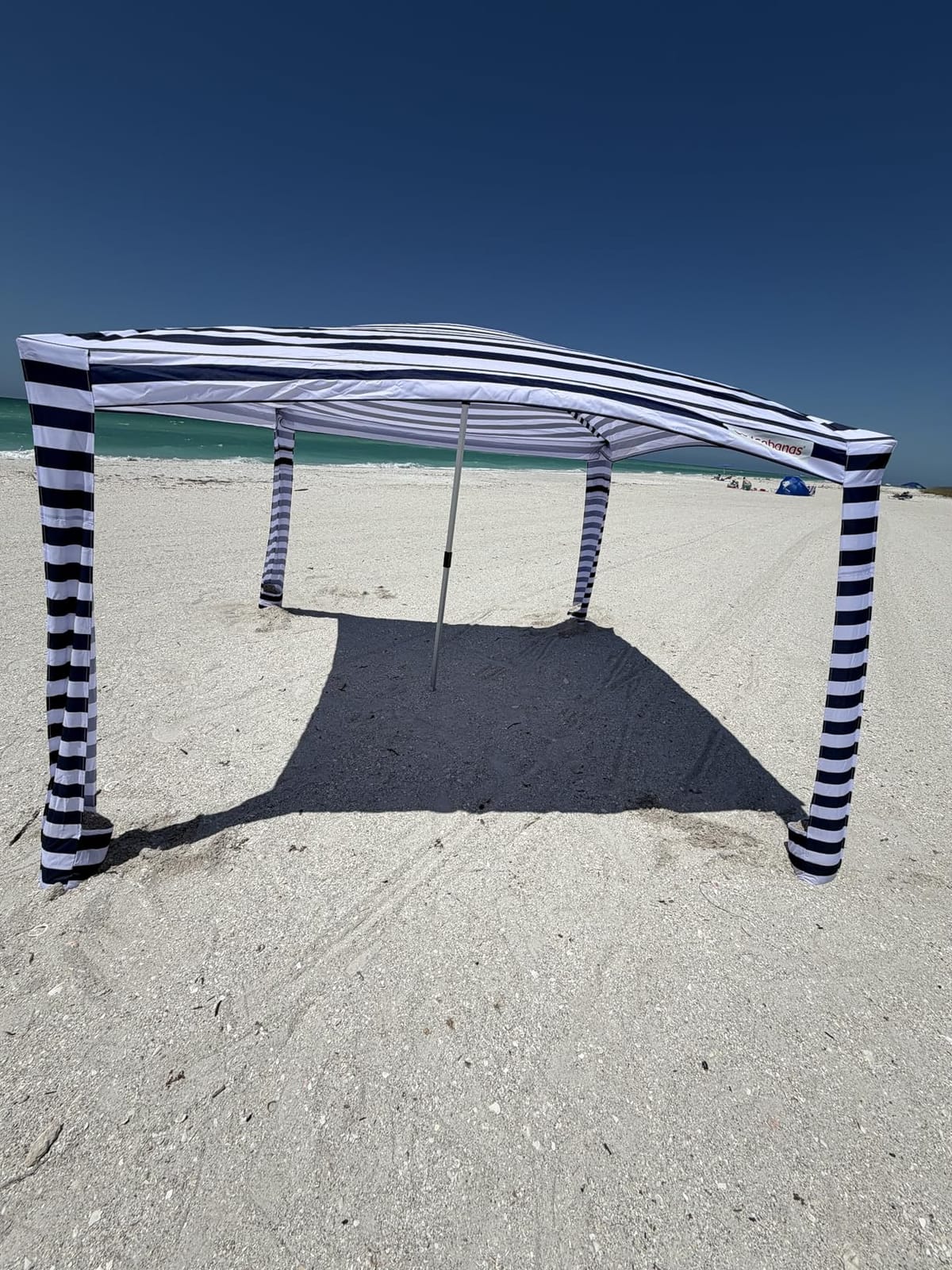 CoolCabana Beach Shade Tent - Easy Setup, UPF 50+ Protection, Large & Medium Sizes, Compact & Wind Resistant - Beach Cabana for The Whole Family - Navy Stripes, Medium customer photo 1