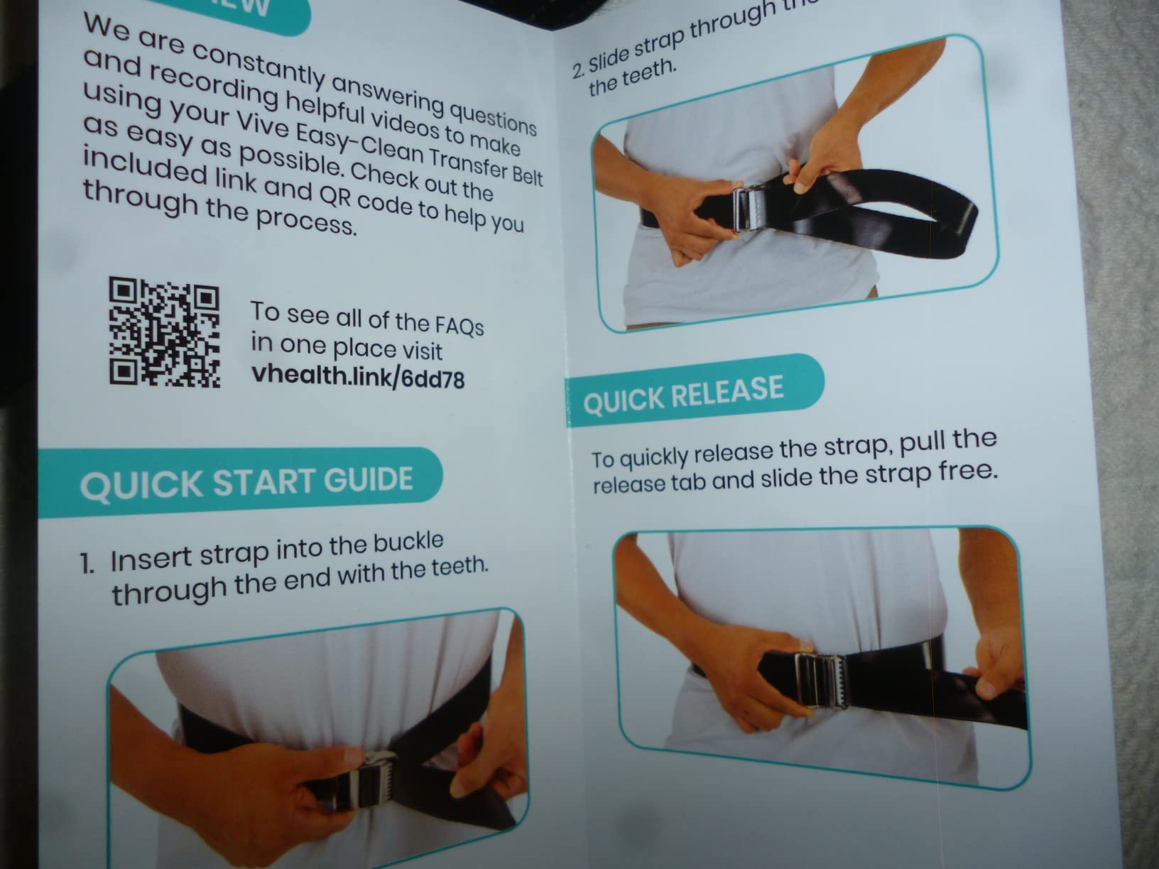 Vive Waterproof Gait Belt (60 Inch) - Easy-to-Clean, Wipeable Transfer Belt - Physical Therapy Belt with Quick Release Metal Buckle - Lift & Walking Assist Device for Seniors, Elderly and Bariatric customer photo 2