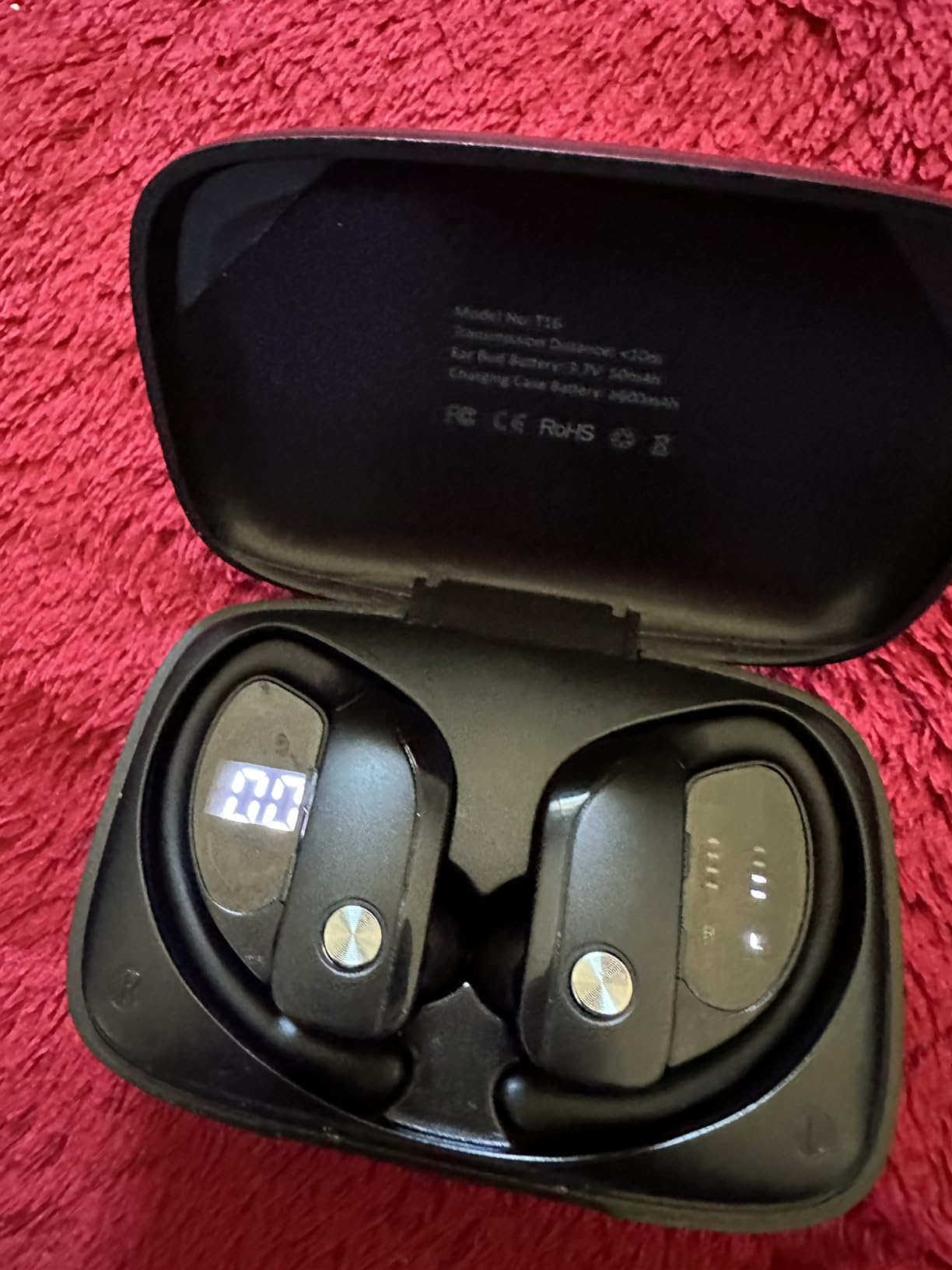 Wireless Earbuds Bluetooth Headphones Over Ear Hooks Ear Buds with 80H Playtime, LED Power Display, Dual Mic Clear Calls, Sports Wireless Ear Buds for Running Gym Workout Black customer photo 1