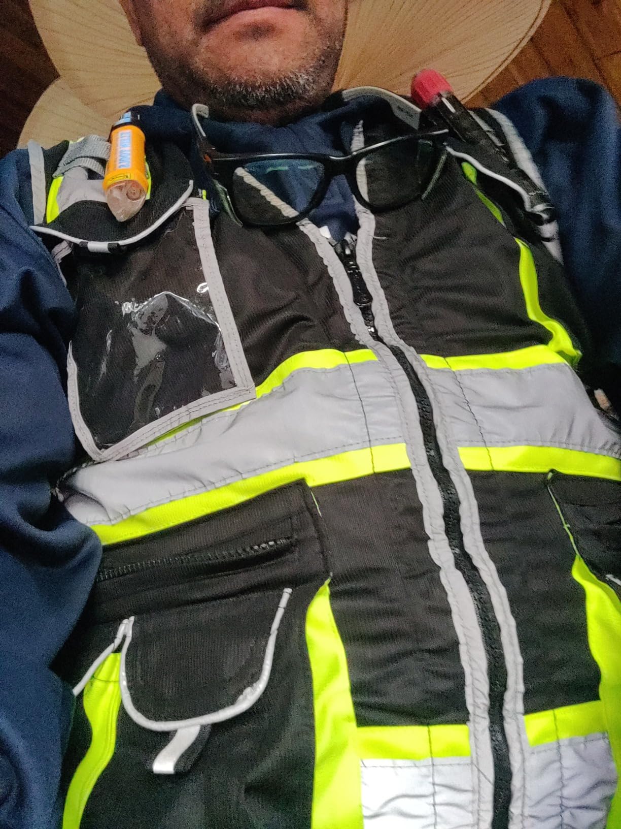 JKSafety Reflective Safety Vest for Men Cushioned Collar JK89 Black L | 10 Pockets, 4 Reflective Strips with Neon Trim, Cushioned Collar, Lightweight, ANSI for Work & Outdoor Activities customer photo 1