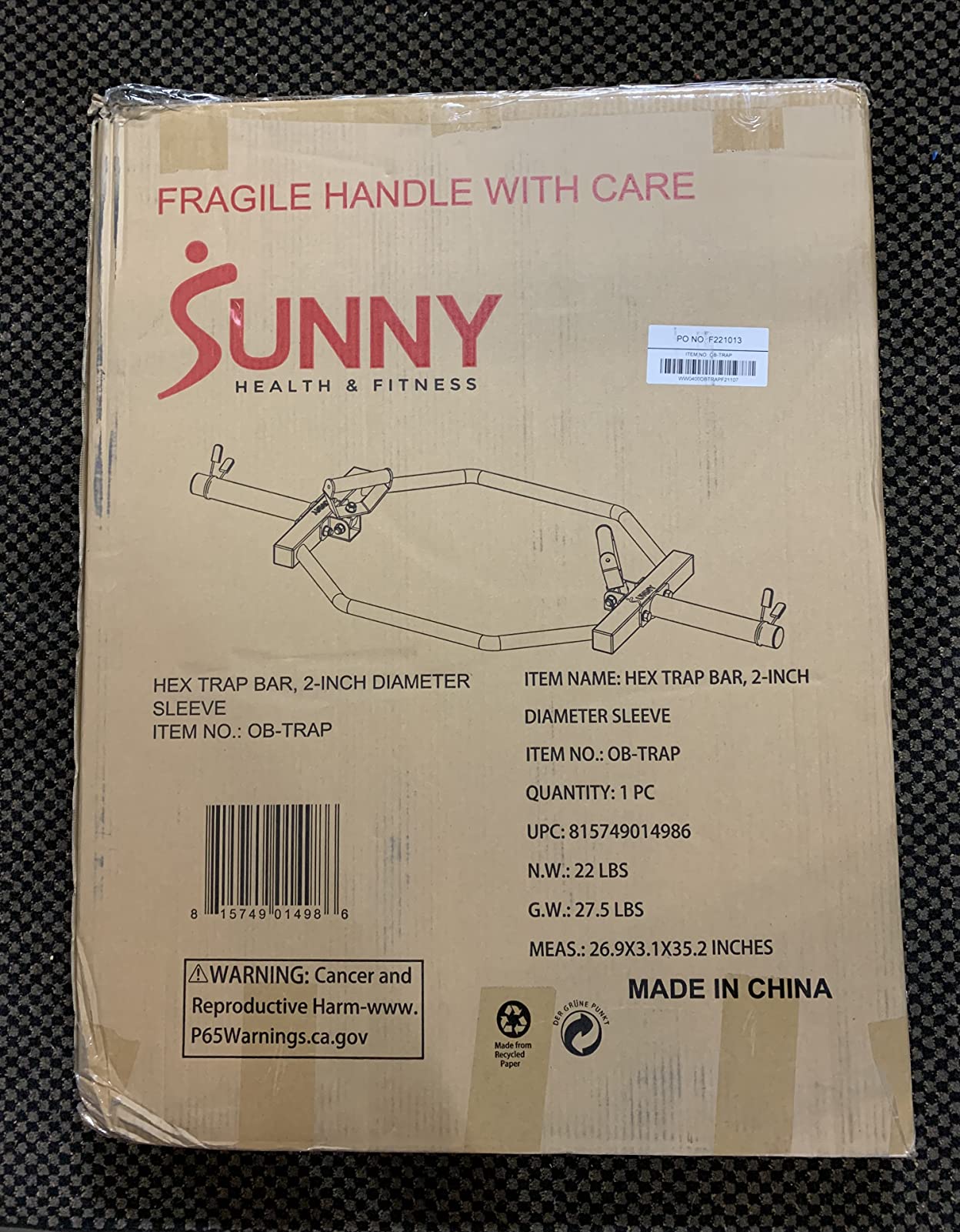 Sunny Health & Fitness Olympic Hex Trap Bar for Deadlifts, Home Gym Barbell | Fits 2