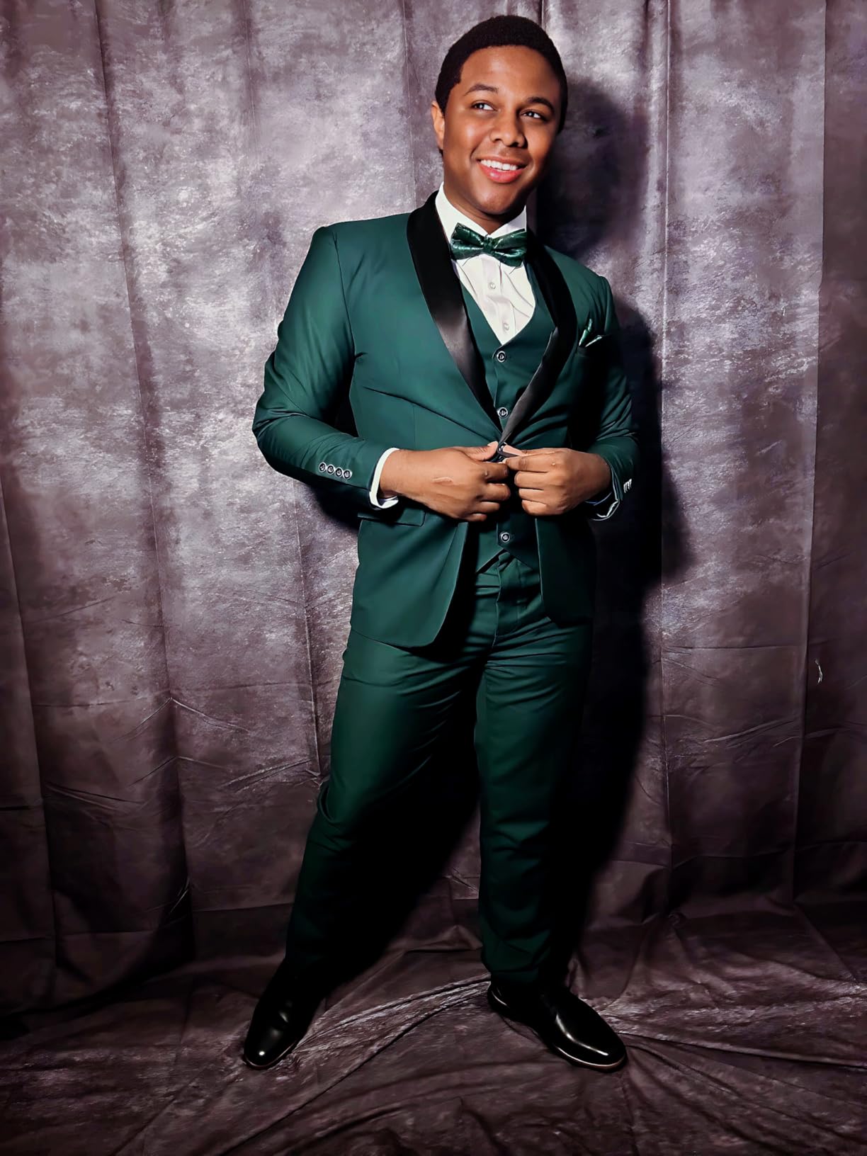 Men's 3 Piece Tuxedo Suit Slim Fit Blazer Vest Pants Set | Wedding, prom;Adjustable waist straps & side tabs;Soft structured fabric with lasting drape;gift for family & friends customer photo 1