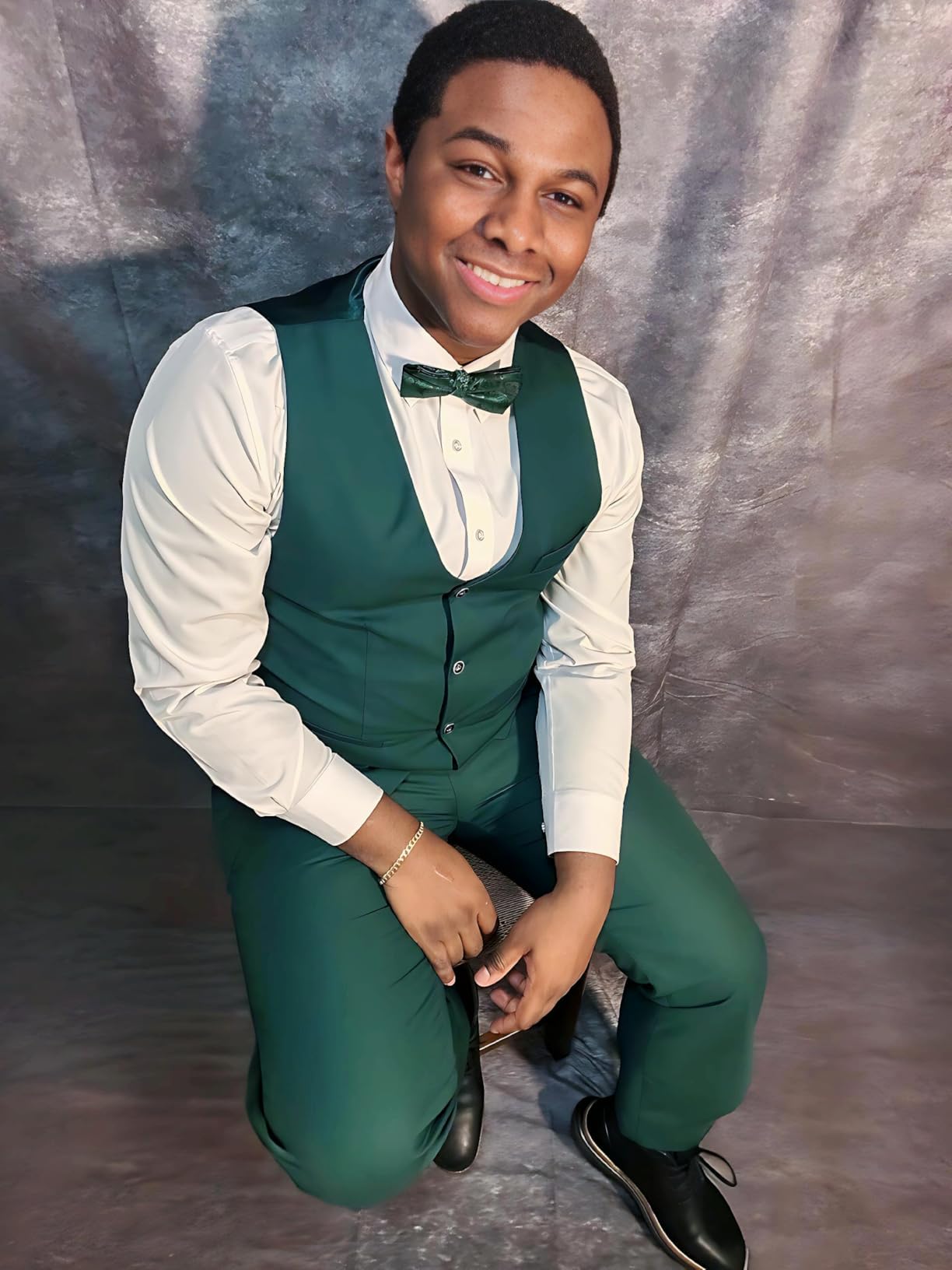 Men's 3 Piece Tuxedo Suit Slim Fit Blazer Vest Pants Set | Wedding, prom;Adjustable waist straps & side tabs;Soft structured fabric with lasting drape;gift for family & friends customer photo 2