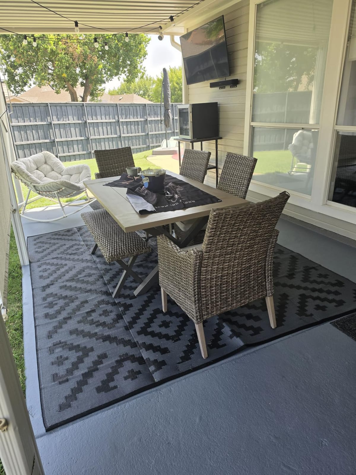 GENIMO Outdoor Rug, Waterproof Plastic Rugs for Patio, 5'x8' Black Grey | Outside Larger Modern Carpet Mat for Porch Decor, Deck, Balcony, Camping, RV, Backyard, Picnic, Beach, Reversible, Foldable customer photo 1
