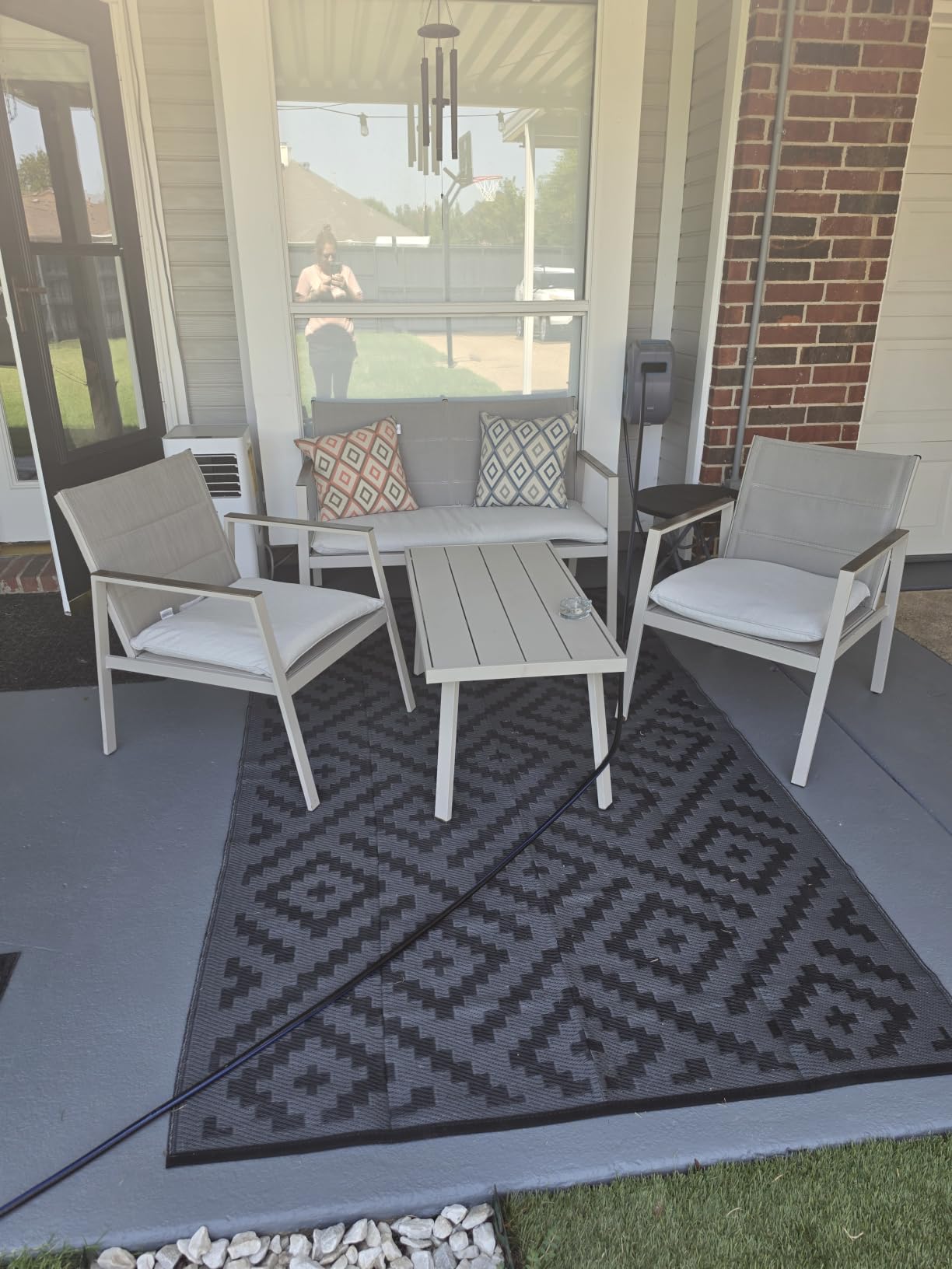 GENIMO Outdoor Rug, Waterproof Plastic Rugs for Patio, 5'x8' Black Grey | Outside Larger Modern Carpet Mat for Porch Decor, Deck, Balcony, Camping, RV, Backyard, Picnic, Beach, Reversible, Foldable customer photo 2