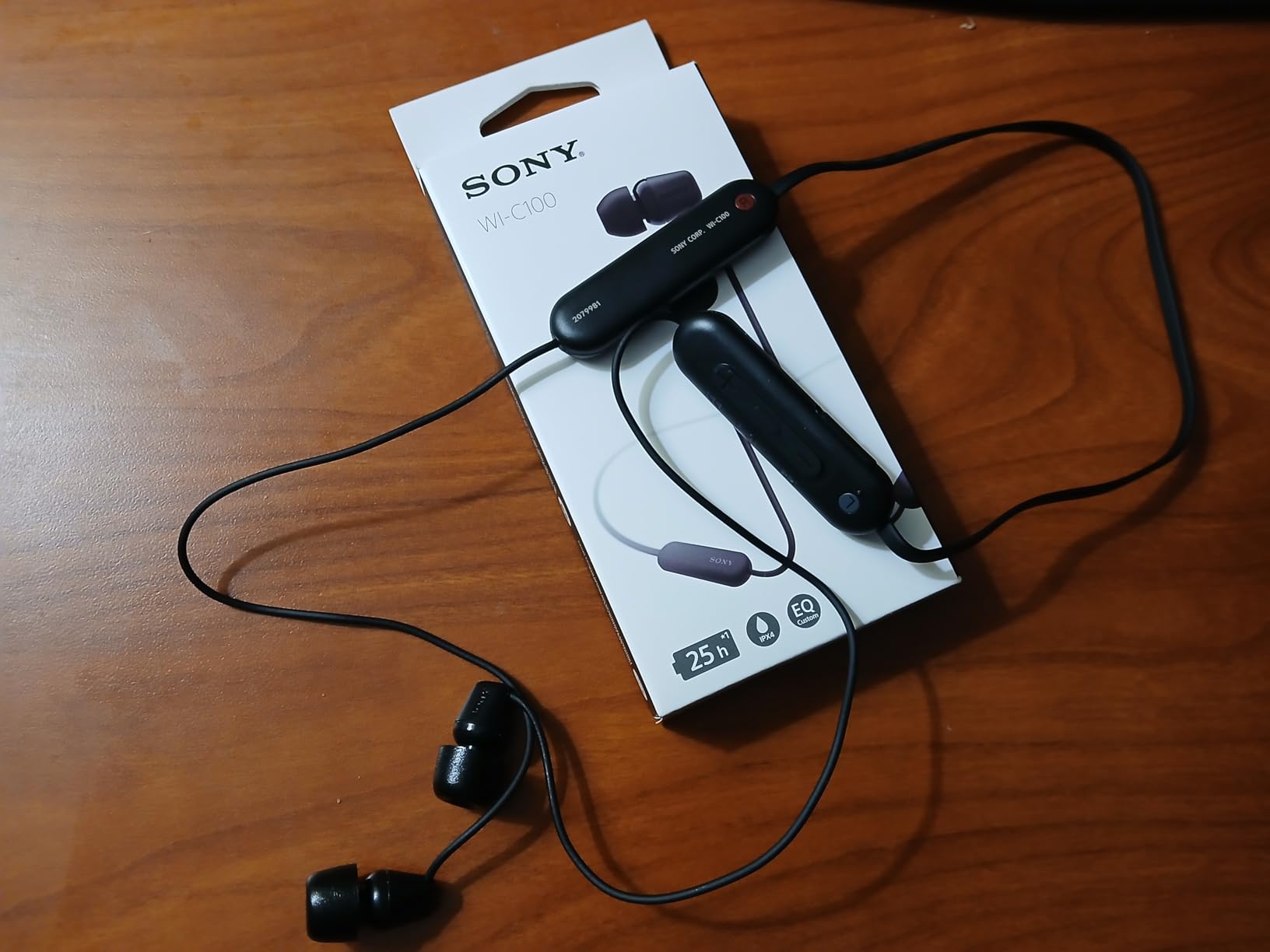 Sony WI-C100 Wireless in-Ear Bluetooth Headphones with Built-in Microphone, Black | Up to 25-Hr Battery, SBC and AAC, DSEE, IPX4 Splash-Resistant, USB-C Charging, Built-in Mic, 20 G customer photo 1