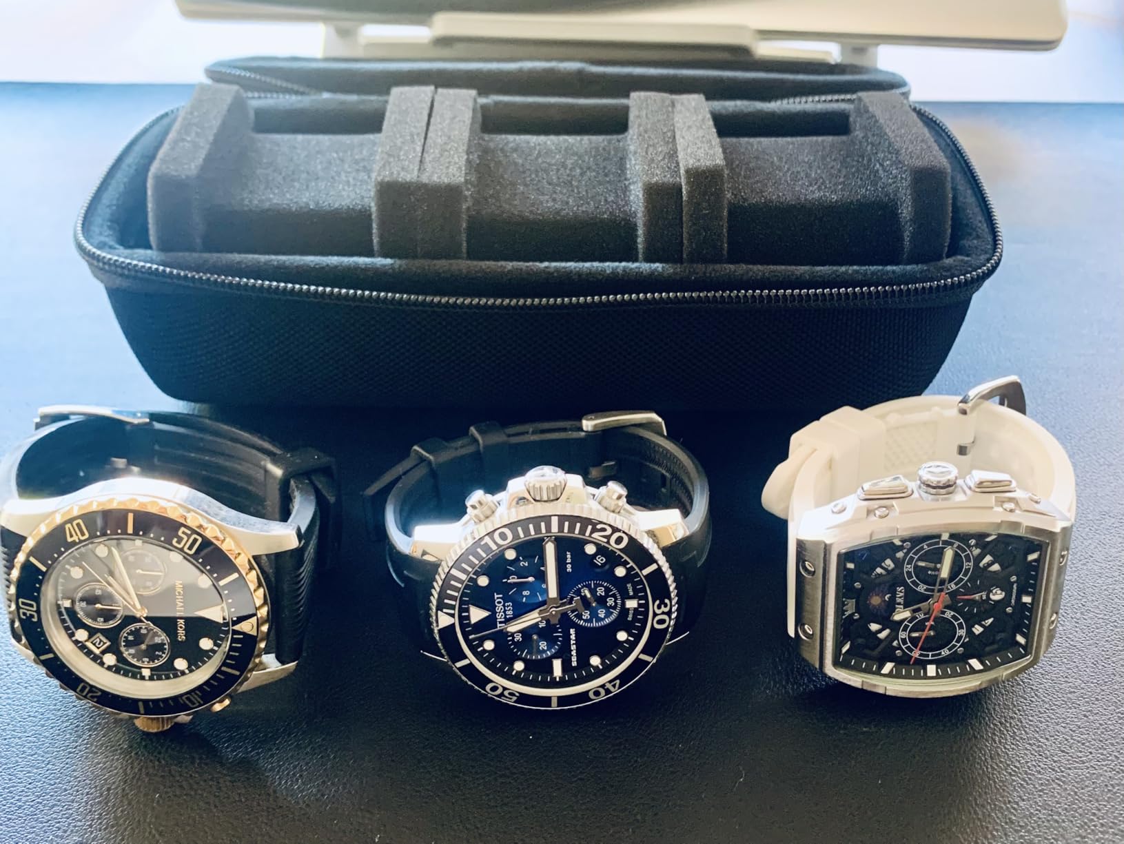 AUKURA 3 Slot Hard Watch Travel Case, Watch Roll Case Storage and Organizer for Men and Women, with anti-move watch pillow (Black fabric 3Slots) customer photo 2