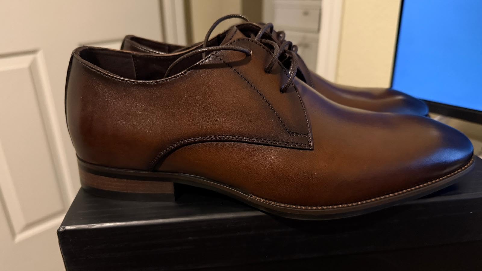 Jousen Men's Dress Shoes Leather Wingtip Oxford Shoes customer photo 1