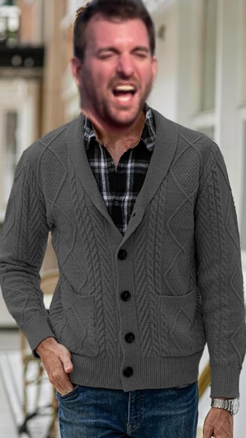 JMIERR Mens Wool Blend Shawl Collar Cable Knit Cardigan Sweater customer photo 2