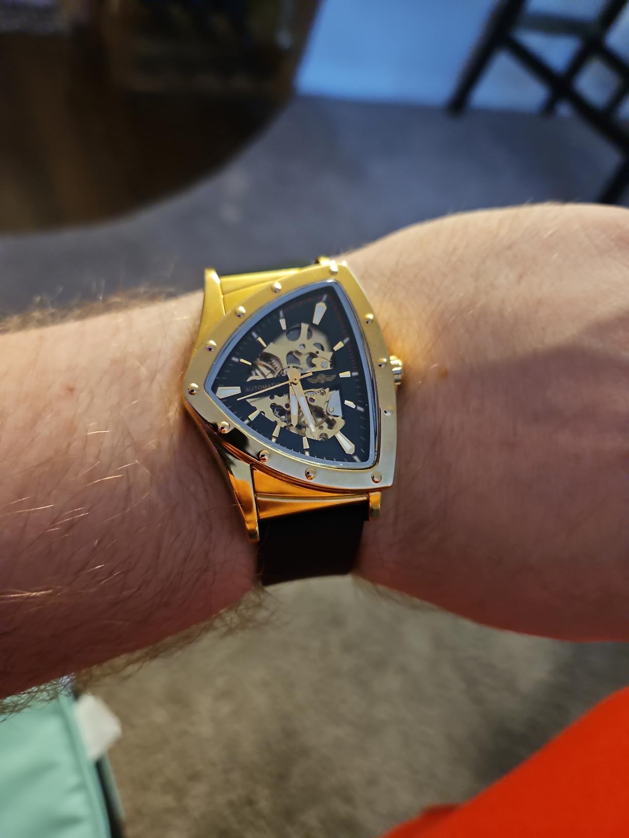 Skeleton Watches for Men, Automatic Mechanical Watch with Triangle Dial, Luminous Self Winding Watches Stainless Steel Bracelet or Soft Silicone Strap customer photo 1