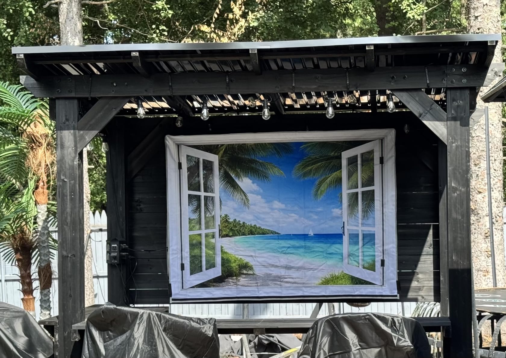 Outdoor TV Cover 55 Inch Weatherproof Waterproof - 600D Heavy Duty for Outside 55, 55 Inch TV Cover Outdoor Enclosure with Bottom & Remote Pocket, Fits 52-55 Flat Screen customer photo 1
