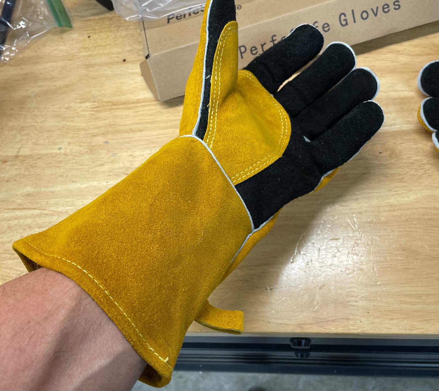 Welding Gloves Heat Resistant Leather Fireproof Gloves 14 In Grey | Welders Gloves for MIG TIG Stick, Grill Gloves Mitts for BBQ, Oven, Forge, Fireplace, Fire Pit, Furnace, Wood Stove, Dry Ice, Baking customer photo 2