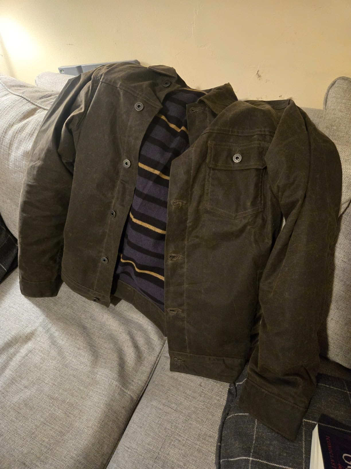 Huckberry Flint and Tinder Men's Flannel-Lined Waxed Trucker Jacket customer photo 2