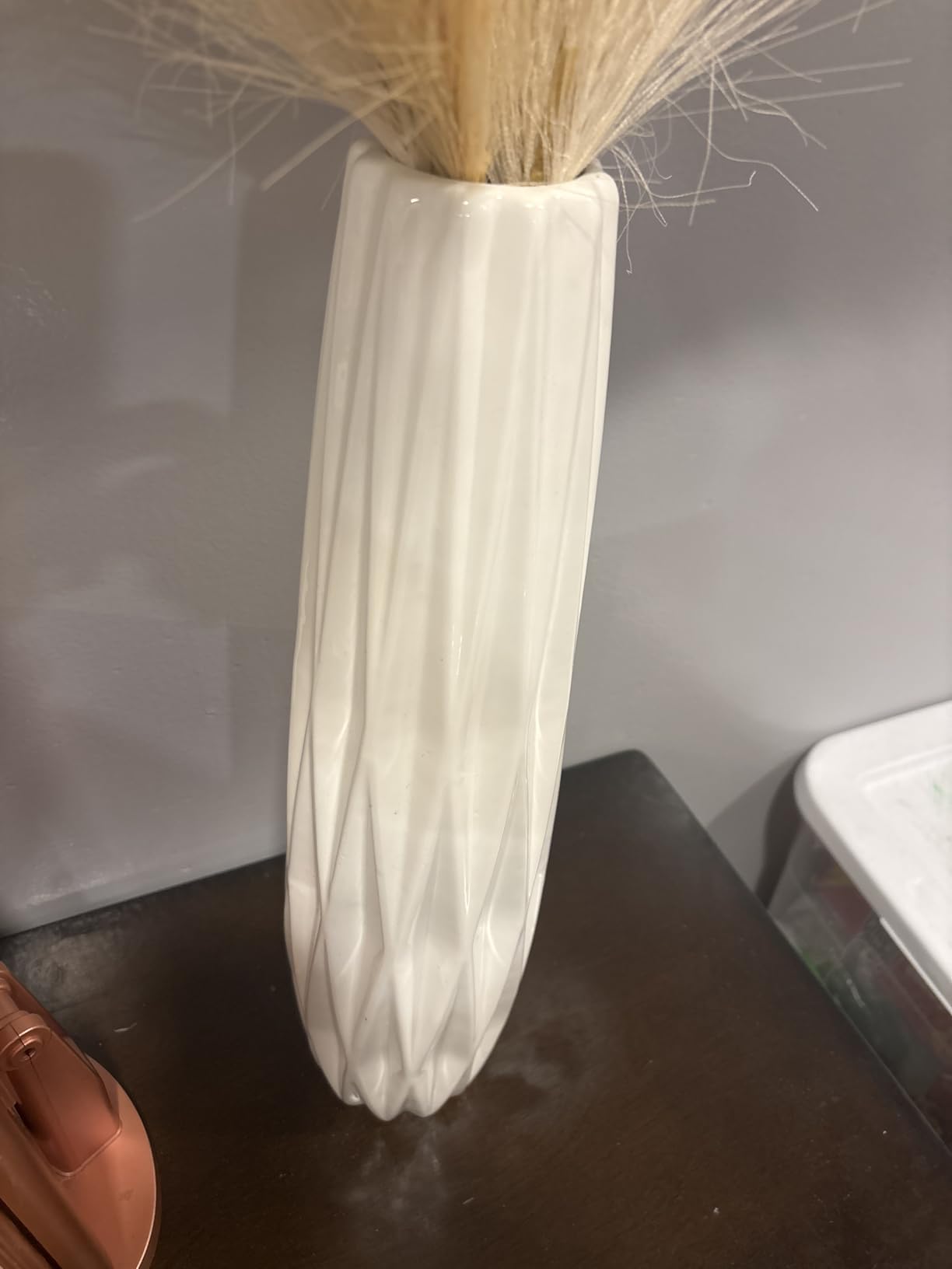 White Tall Ceramic Floor Vase, 28 Inch, Ribbed Design, Large Decor | Glossy Glazed Finish, Spacious Rooms, Statement Corners, Fireplace, Dried Branches customer photo 2