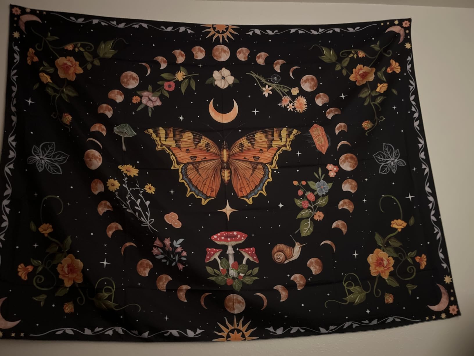 Aipon Orange Butterfly Moon Flower Tapestry Botanical Floral Plant Boho Tapestry for Bedroom Aesthetic Vintage Tapestries Wall Hanging for Living Room Dorm (36.00