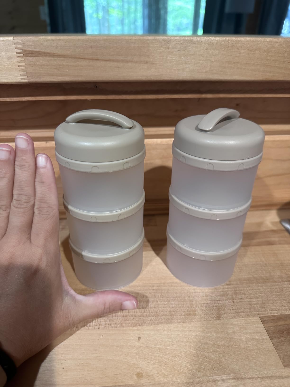 Termichy Stackable Formula Dispenser Portable Milk Powder Container, 2 Pack, Light Pink | Separated Compartments Premeasure Storage - Mess-Free Funnel Spout for No-Spill Pouring - for Home or Travel Use customer photo 1