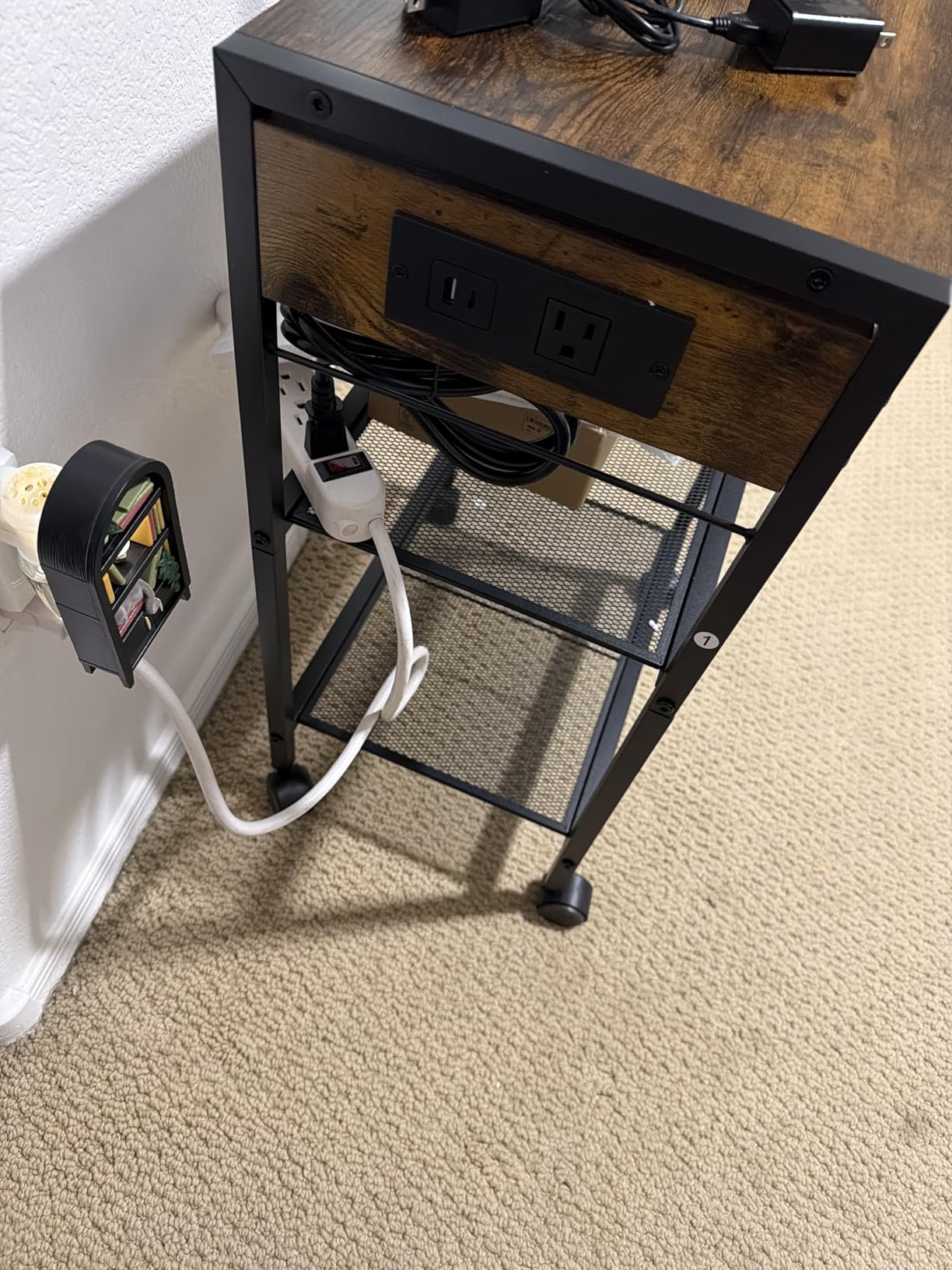 HOOBRO Industrial Printer Stand, 3-Tier Mobile Printer Table, Rolling Cart with Power Outlets and USB Ports, Home Printer Stand with 2 Hooks, for Office, Living Room, Rustic Brown BF22UPS01 customer photo 1