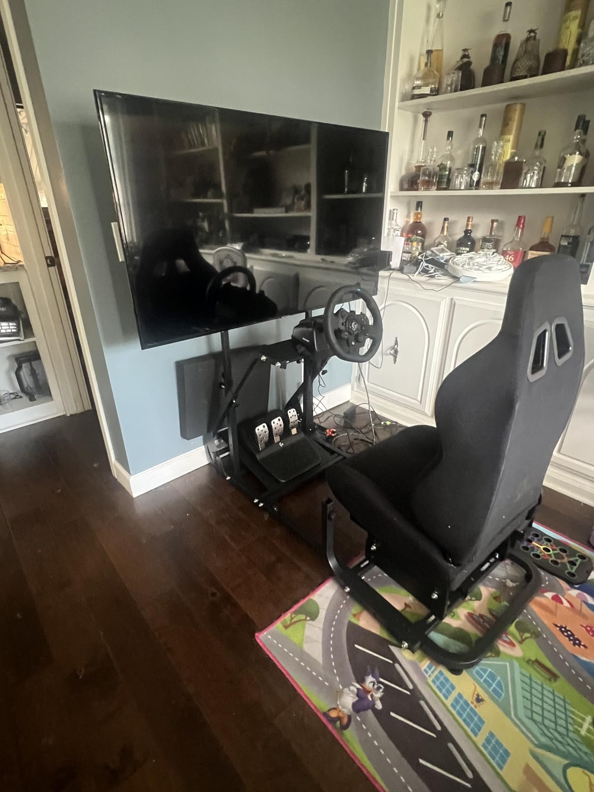 Marada Racing Cockpit with Black Seat TV Stand Fit for Logitech G923 G920 | Racing Wheel Stand Height Adjustable, with for Thrustmaster T500 T3PA TGT, for Fantec, Wheel and Pedals Not Included customer photo 1