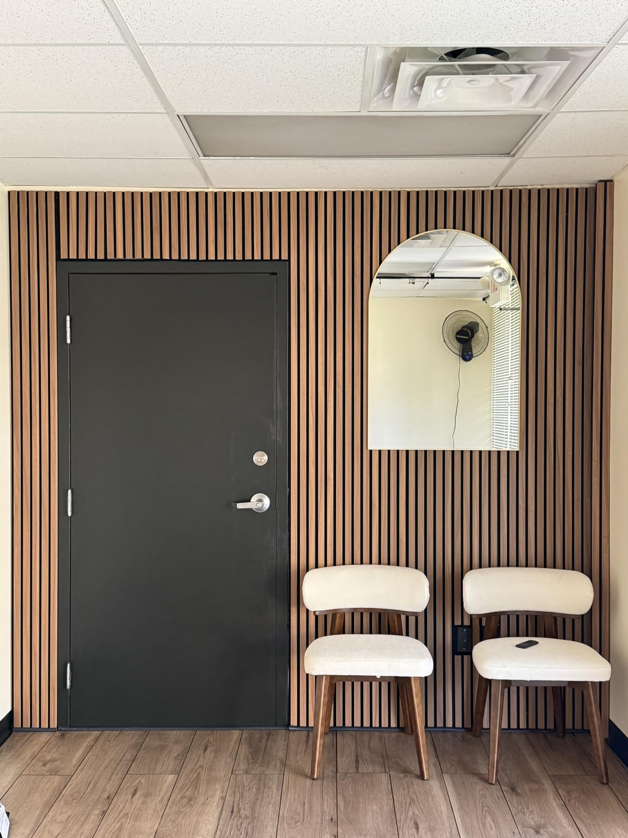 Art3d 4-Piece Wood Slat Acoustic Panels for Stylish Decor and Noise Reduction, 3D Textured Panel for Ceiling and Wall, Walnut | Wood Grain Finish, Effortless Setup, Sustainable, Long-Lasting, Noise Reduction, Easy Care, for Living Room, Bedroom, Office customer photo 1