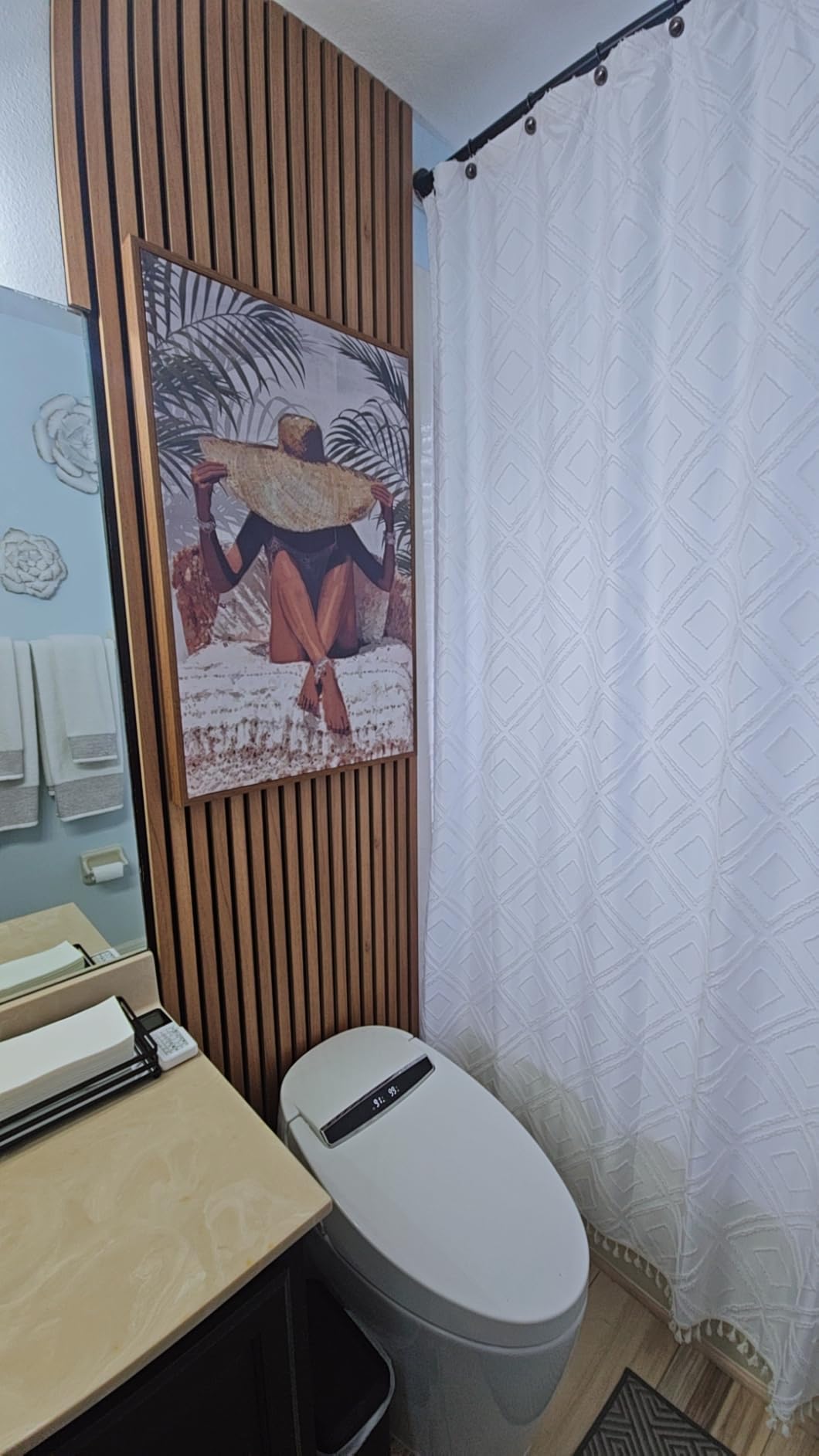 Art3d 4-Piece Wood Slat Acoustic Panels for Stylish Decor and Noise Reduction, 3D Textured Panel for Ceiling and Wall, Walnut | Wood Grain Finish, Effortless Setup, Sustainable, Long-Lasting, Noise Reduction, Easy Care, for Living Room, Bedroom, Office customer photo 2