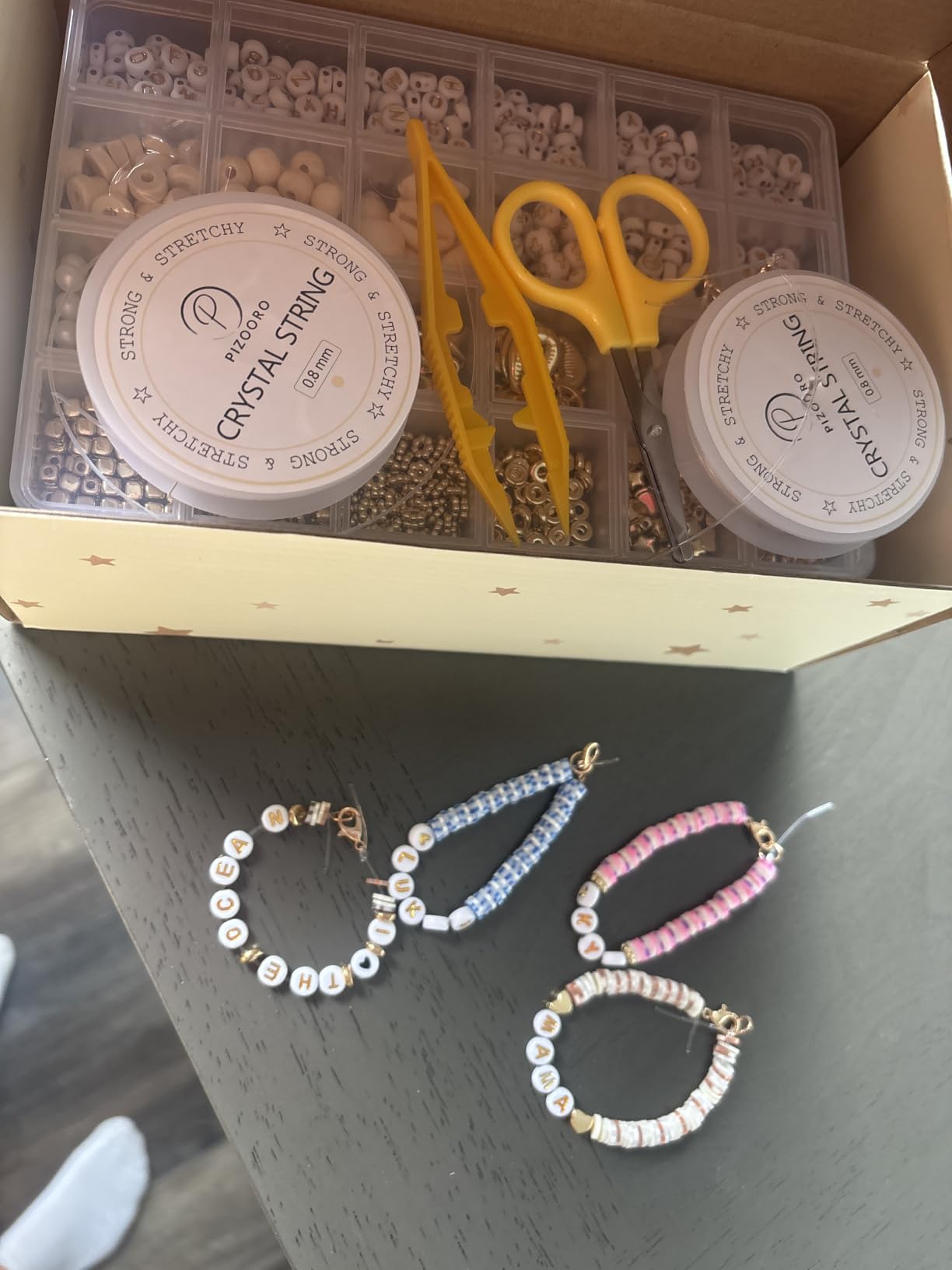 Pizooro Clay Beads 3 Boxes Bracelet Making Kit, 10500pcs Beads for Jewelry Making, Round Letter Beads with Charm and Elastic Strings, Friendship Bracelets Holiday Gifts for Girls Adults customer photo 1