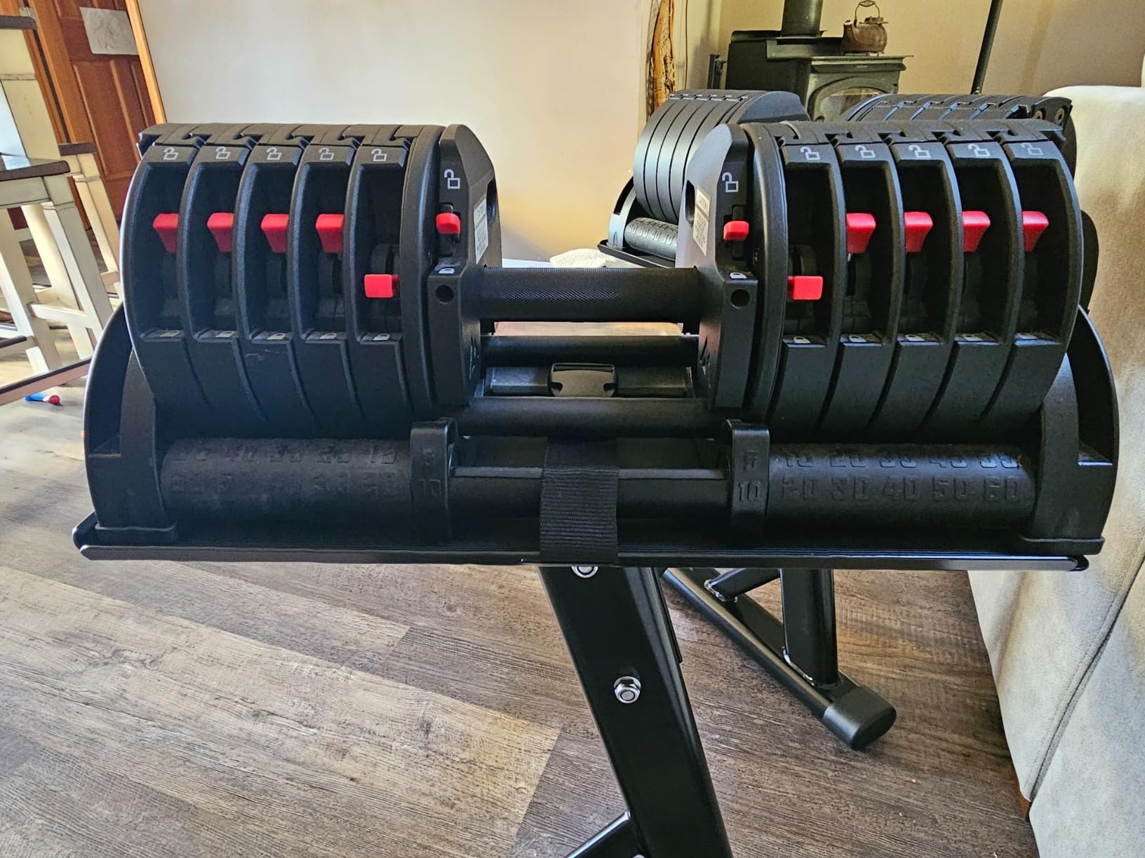 Yes4All Adjustable Dumbbell Stand - 160 Pound Capacity, Spotter Rack & Weight Rack with Strap, Easy Storage & Safety customer photo 2
