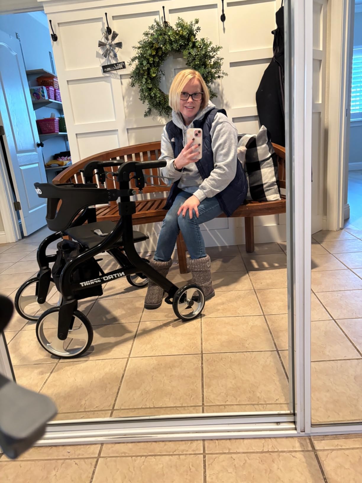 Drive Medical Nitro Sprint Rollator Walker with Seat, Standard, Black | Lightweight Rollator with Large Wheels Offers Compact Folding Design for Standard Size Everyday Comfort customer photo 2