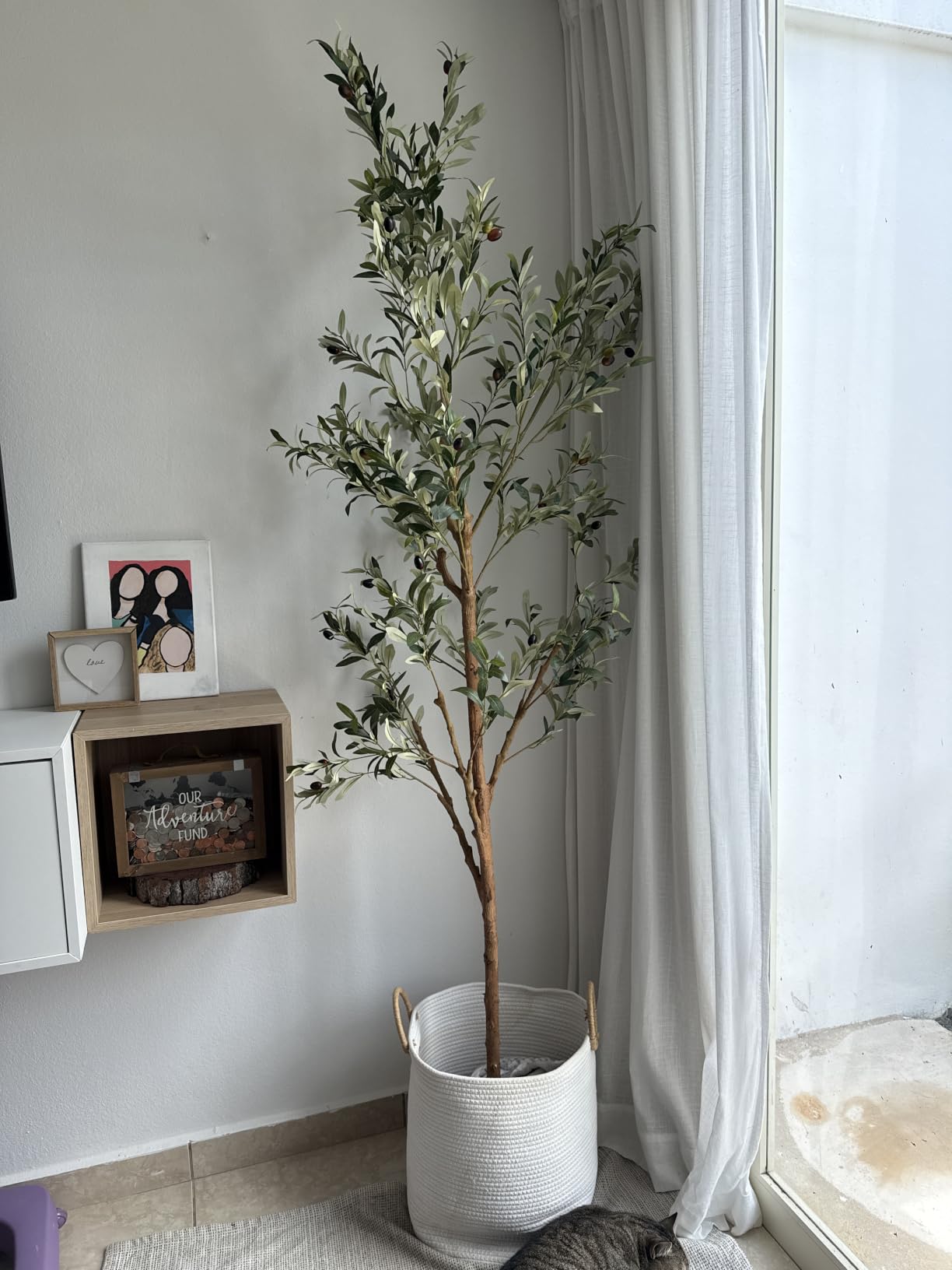 Bellacat Faux Olive Tree 7ft, Olive Trees Artificial Indoor with Natural Wood Trunk and Realistic Leaves and Fruits. 7 Feet(84in) Fake Olive Tree for Home House Office Decor customer photo 2
