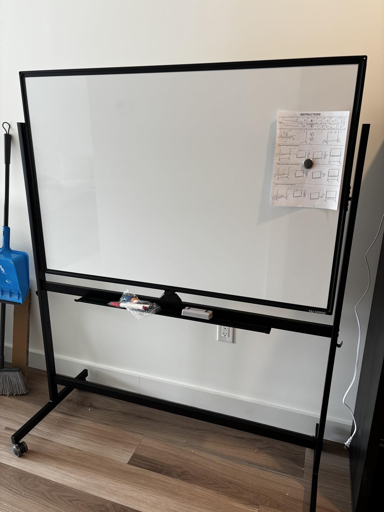 TSJ OFFICE Large Rolling Whiteboard - Dry Erase Magnetic 48 x 32 Inches White Board Height Adjust Double Sides Mobile Portable Easel on Wheels, Dry Erase Board with Stand for Office, Home & Classroom customer photo 1