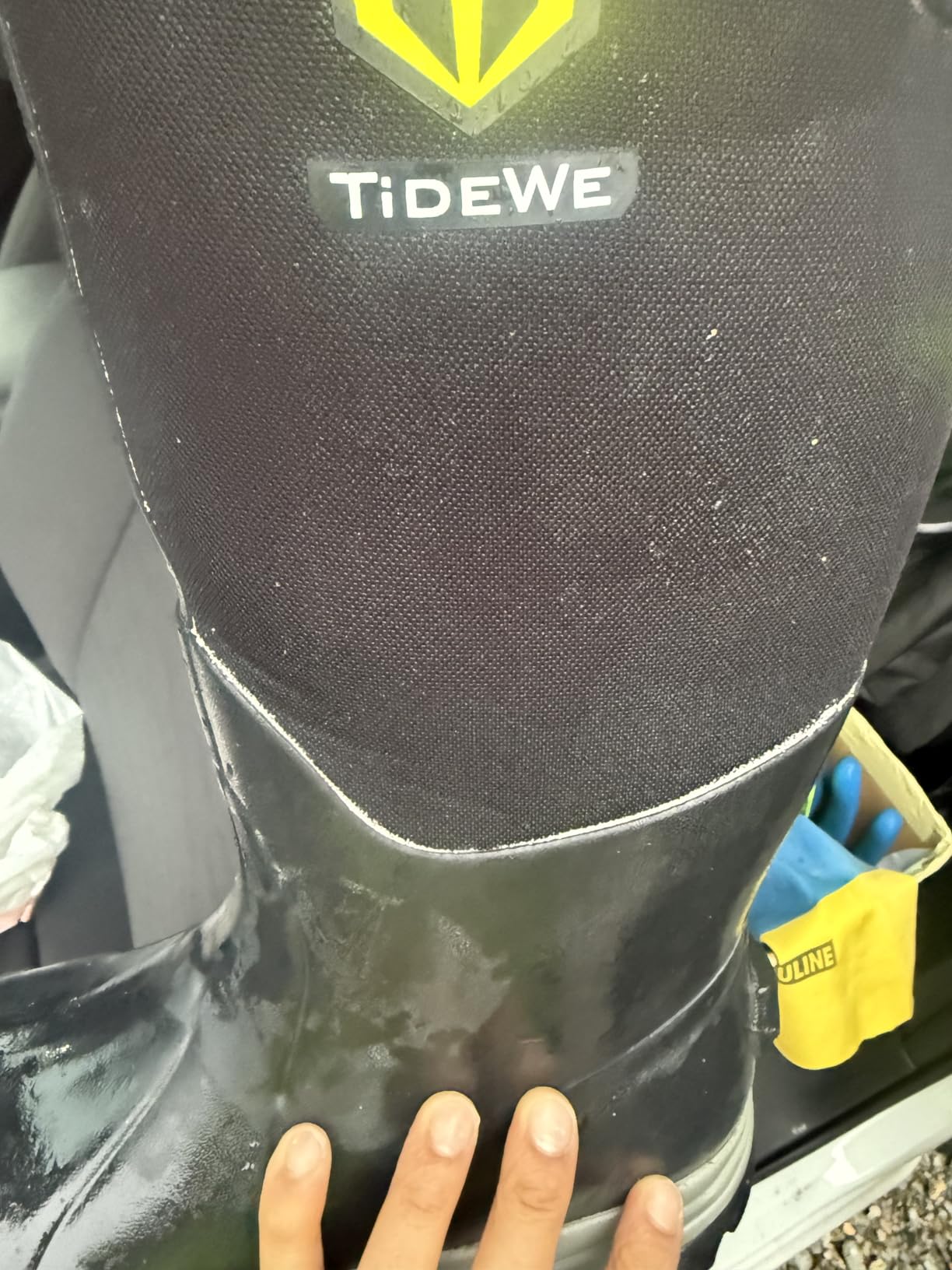 TIDEWE Work Boots for Men, 6mm Neoprene Puncture-Resistant Boots, Size 7-13 | Waterproof Rubber Boots with Steel Toe & Shank, Anti-Slip Tread, Breathable Lining and Easy-Off Heel customer photo 1