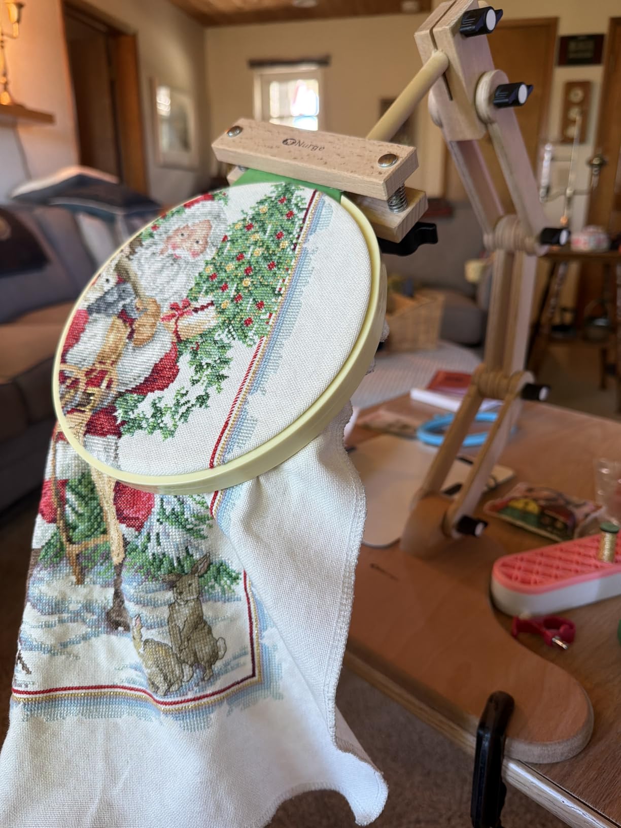 Nurge Adjustable Embroidery Table Stand, Cross Stitch Hoop Stand, Embroidery Hoop Holder. Hand Polished Natural Wood (190-4 Embroidery Stand) customer photo 1