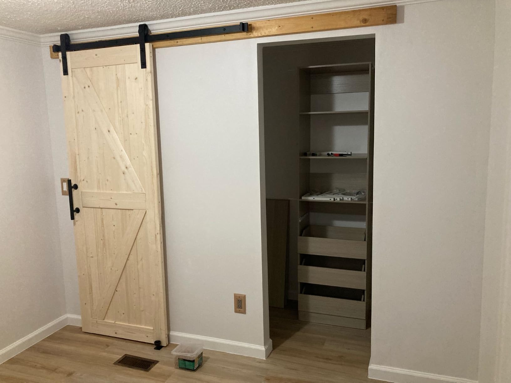 SMARTSTANDARD 36in x 84in Sliding Barn Door with 6.6ft Barn Door Hardware Kit Included, Unfinished Solid Spruce Wood Door, Assembly Required, DIY, Stainable, Natural customer photo 2