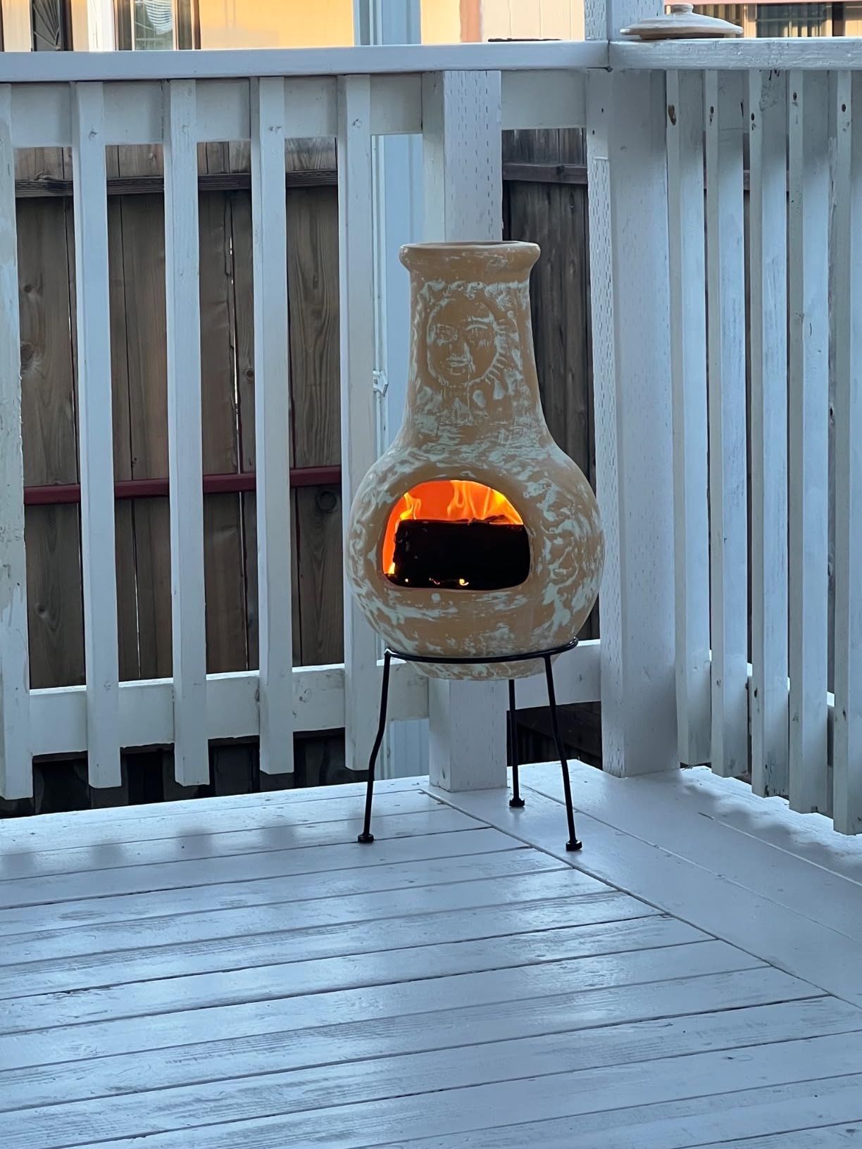 Medium Chiminea Outdoor Fireplace Grey Clay Chimineas with Chimney Rain Lids and Solid Metal Stands - Grey Terracotta Chimenea - Rustic Fire Pit Chimnea 16 x 16 x 32-inch customer photo 1