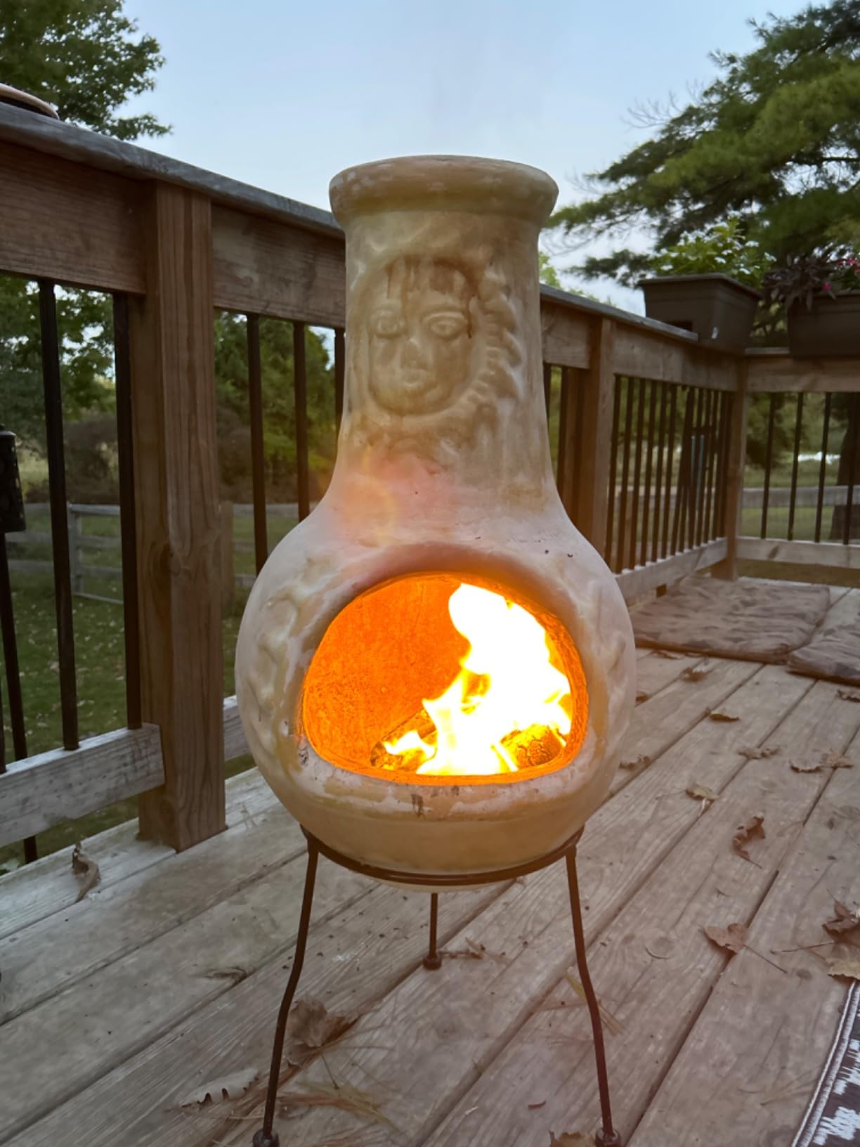 Medium Chiminea Outdoor Fireplace Grey Clay Chimineas with Chimney Rain Lids and Solid Metal Stands - Grey Terracotta Chimenea - Rustic Fire Pit Chimnea 16 x 16 x 32-inch customer photo 2