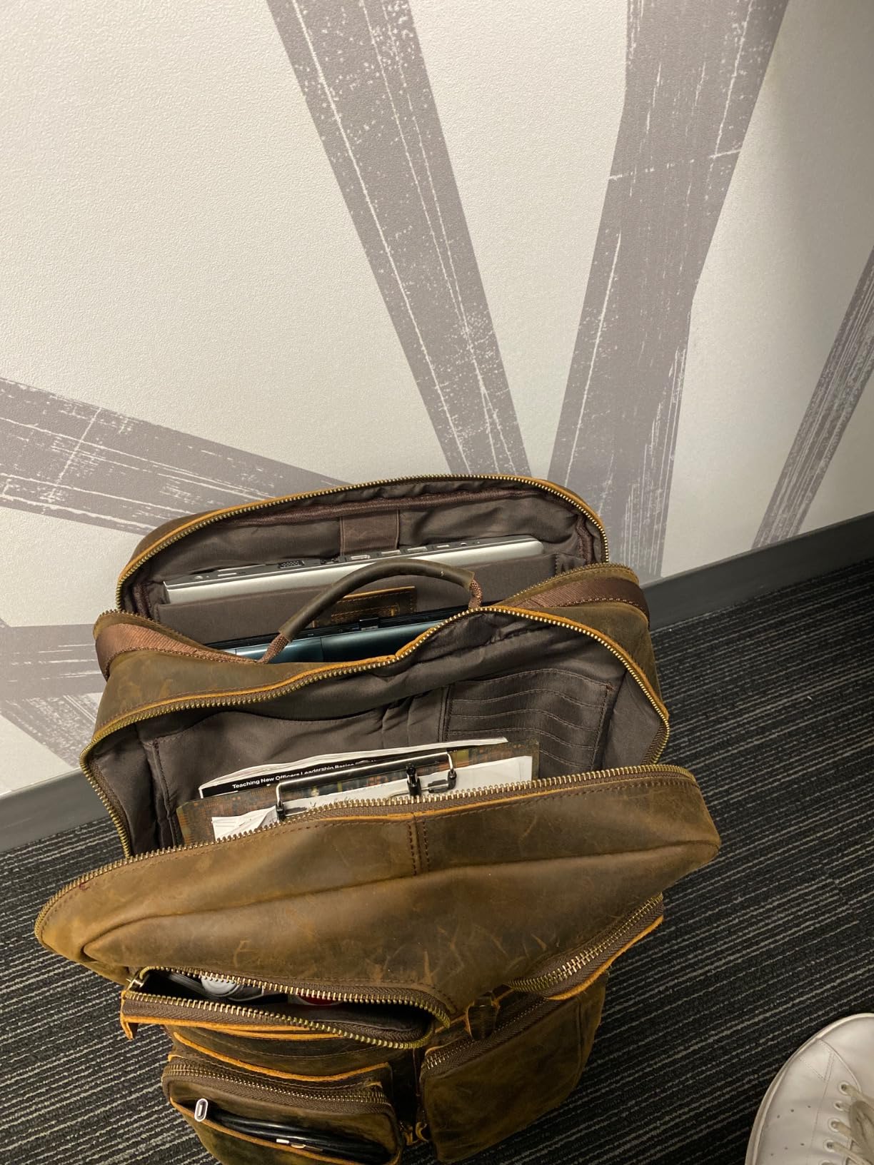 TIDING Brown Full Grain Leather 17.3 Inch Laptop Travel Backpack for Men | Padded Laptop & Tablet Sleeves, Luggage Strap, Anti-theft, Multi Pockets Casual Outdoor Weekender Rucksack customer photo 2