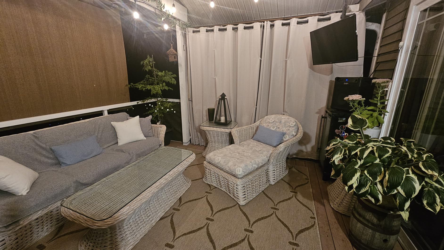 NICETOWN 2 Panels Fixed Outdoor Curtains for Patio Waterproof, Top & Bottom Grommet & Back Tab Windproof Drapes Thermal Insulated Blackout Outdoor Blinds for Porch/Gazebo, W52 x L84, Natural customer photo 2