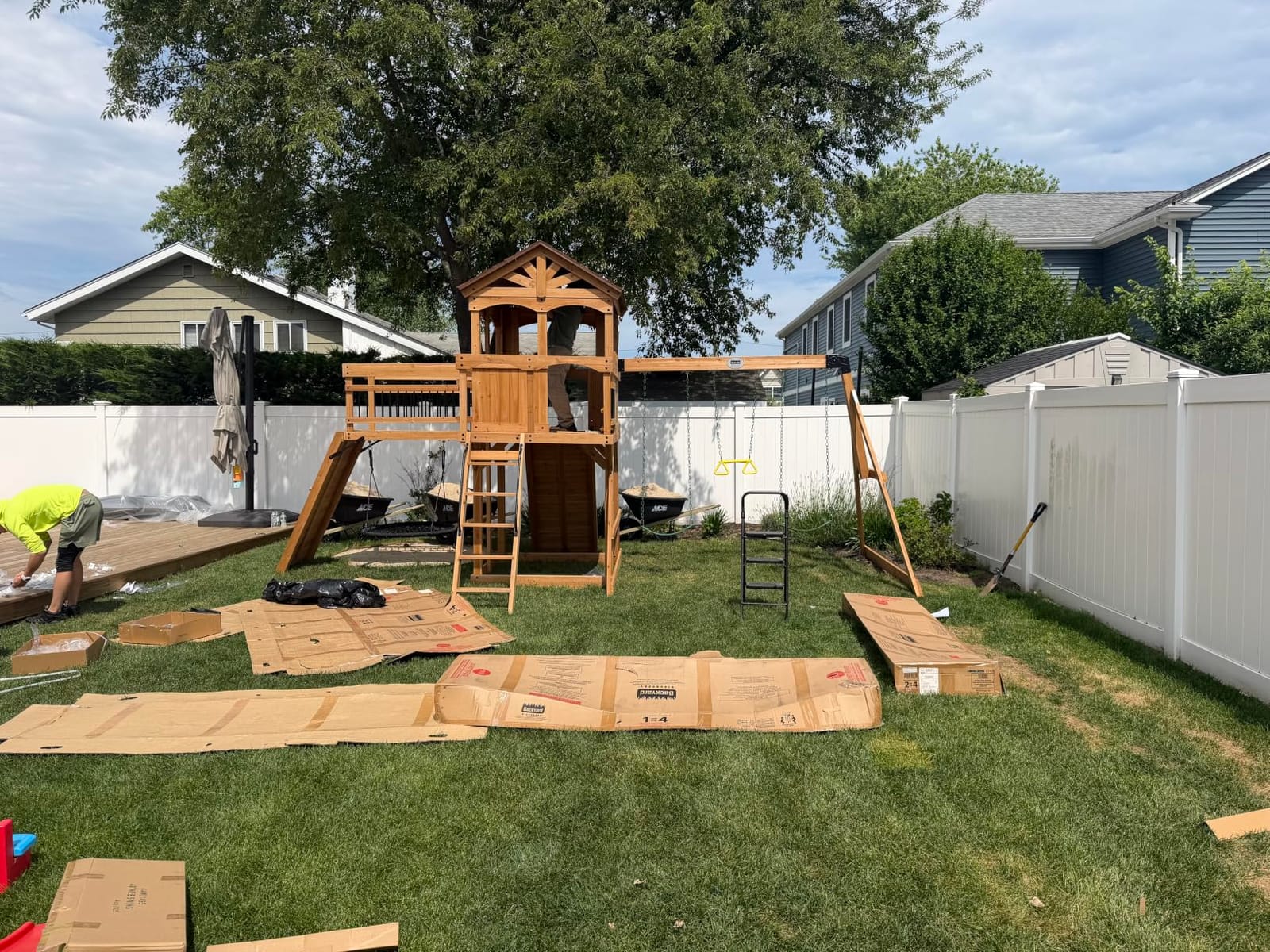 Backyard Discovery Sterling Point Cedar Wood Swing Set with Wave Slide, Raised Clubhouse, Wooden Bridge, Rock Wall, Belt Swings, Web Swing, Trapeze, Balcony, Climbing Wall, Ladder, Outdoor Playset customer photo 1