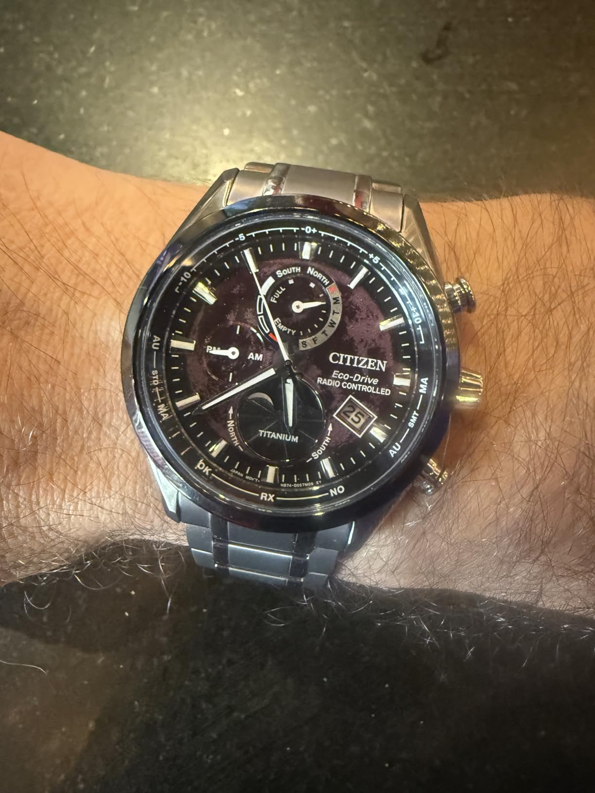Eco-Drive Tsuki-yomi A-T Red Dial Super Titanium Bracelet Watch | 43mm | BY1018-55X customer photo 2