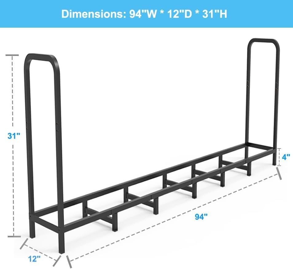 8ft Firewood Rack Holder, Adjustable Heavy Duty Fire Log Stacker Stand for Fireplace, Outdoor Indoor Metal Wood Pile Storage Organizer, Patio Logs Stand tool, Black customer photo 2