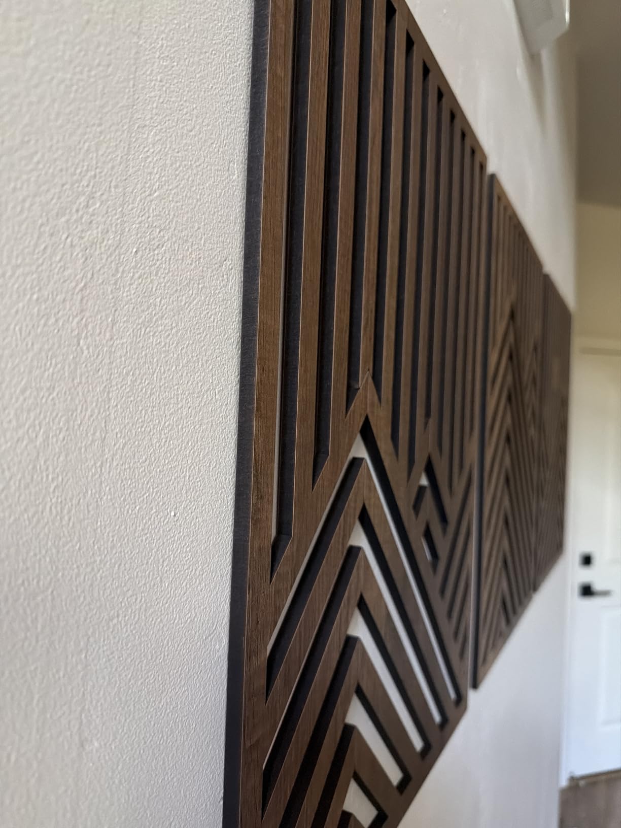 qmmp Modern Wooden Wall Sculptures - Set of 3 - Home Decor Accent - Large Wall Art for Living Room, Bedroom, Office - Easy Installation (Oak, Medium - Mountain and Sun) customer photo 1