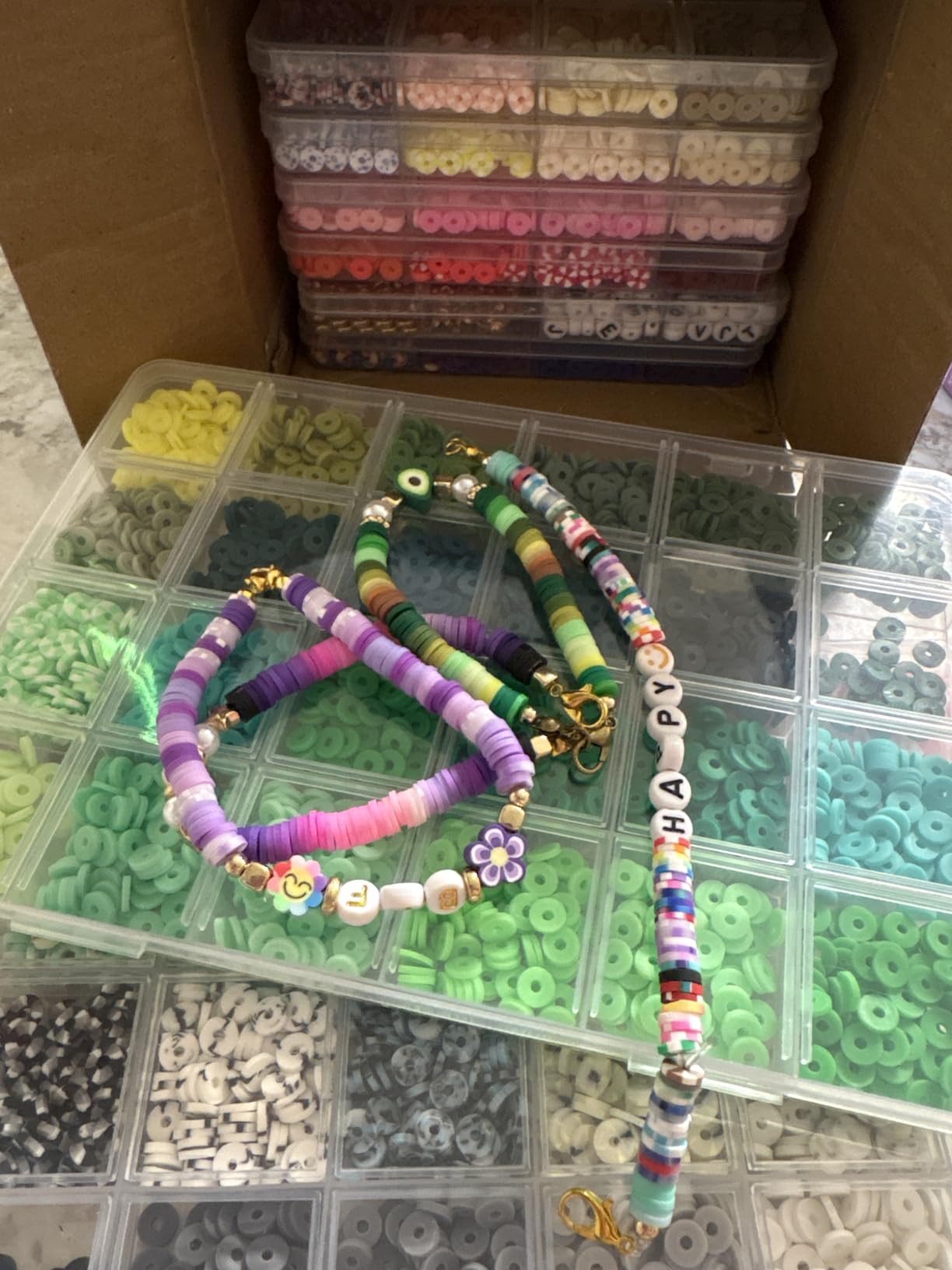 Redtwo 23000 Pcs 144 Colors Clay Beads Bracelet Making Kit | 7 Boxes Flat Polymer Heishi Bead Set with Charms for Friendship Bracelets and Jewelry Making customer photo 2