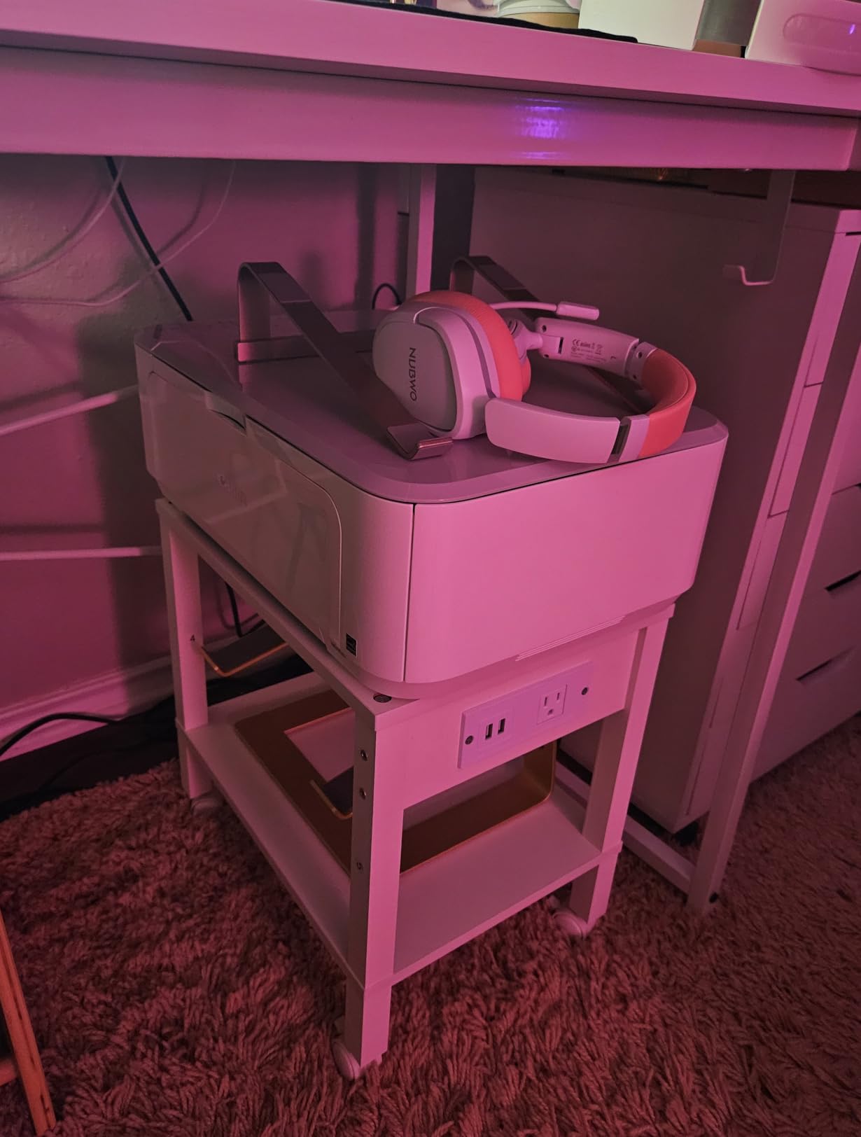 HOOBRO 2-Tier Printer Stand with Charging Station, Under Desk Printer Table, Printer Cart with Storage Shelves, Shelf for Small Spaces, for Home Office, Rustic Brown and Black BF38UPS01 customer photo 2