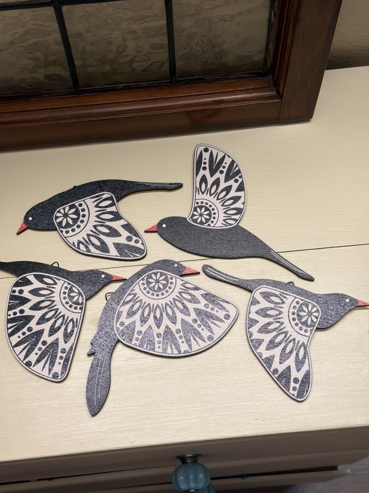 Barydat 5 Pcs Wooden Bird Wall Art decor folk Birds art Decor,Black customer photo 2