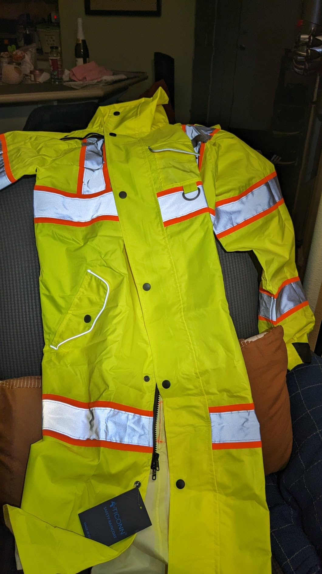 TICONN Reflective Rain Coat, Waterproof ANSI Class 3 Hi Vis Trench Coat | PU Coating Rain Jacket, 360° Reflective Strips, Adjustable Cuffs, Large Utility Pockets, Fits Men and Women customer photo 2